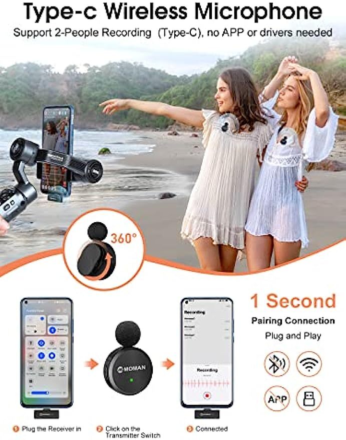 Moman CP2(C) Wireless Lavalier Microphone for Type-C Smartphone PC Recording