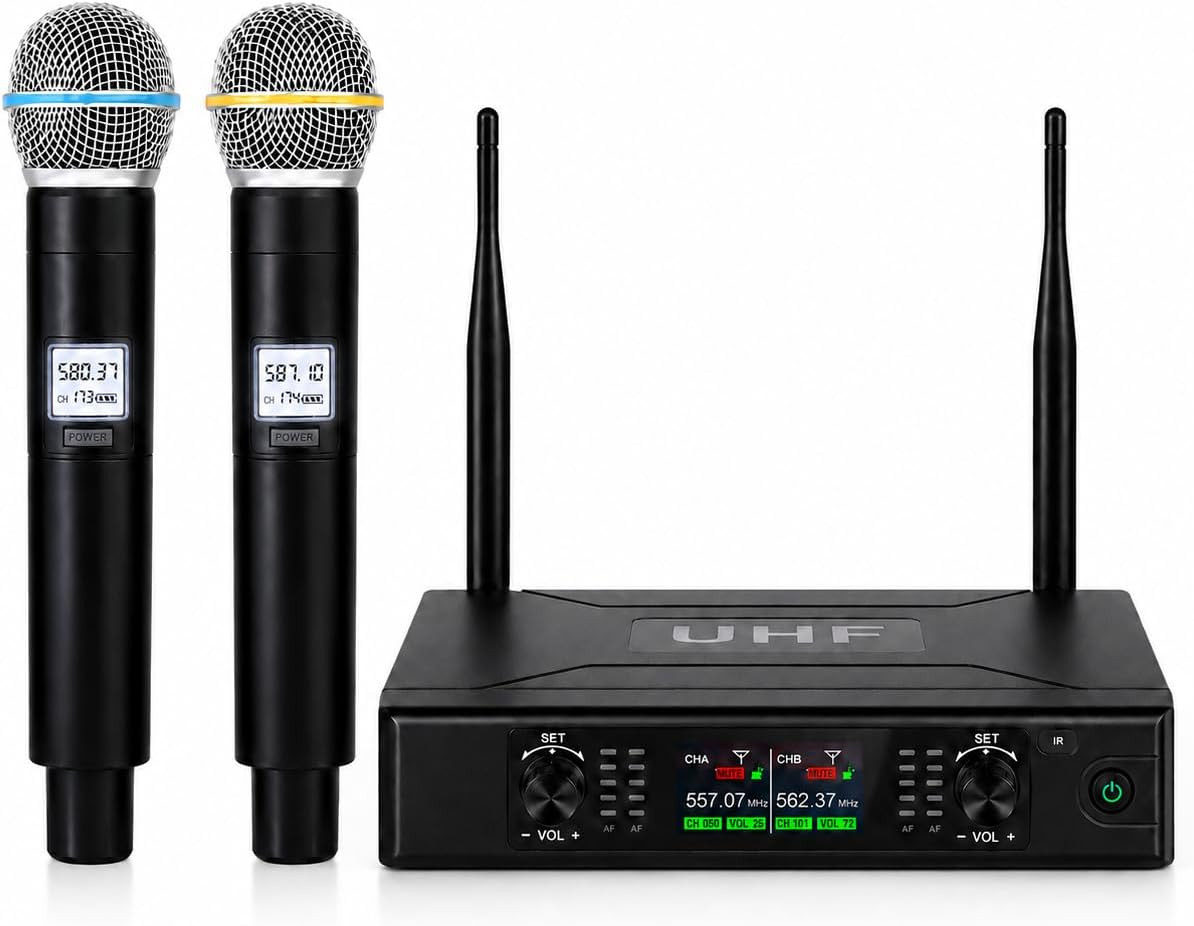 Wireless Microphone System, 328FT Long Range UHF Cordless Mic Set with Handheld