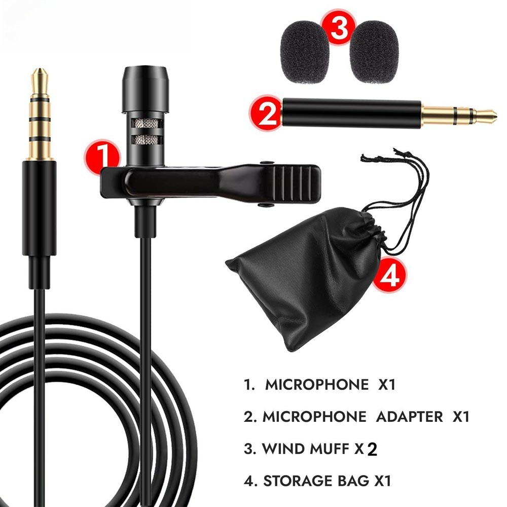 Wired Lavalier Lapel Microphone 3.5mm Clip-on Mic for Smartphone Camera Vlogging