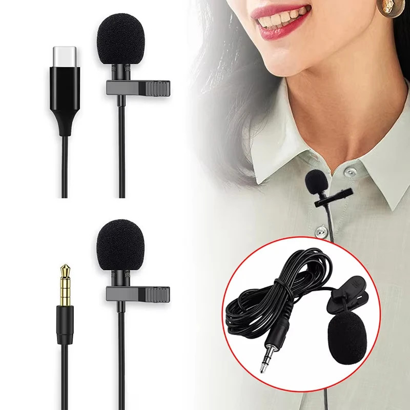 3.5Mm Wired Microfon Mini Microphone Condenser USB Type C Lavalier Clip Professi