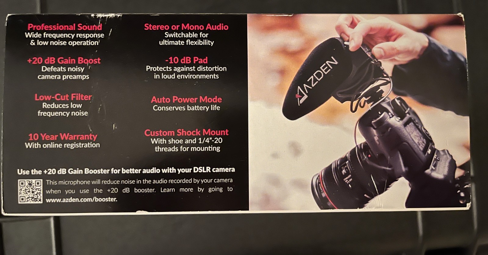 Azden SMX-30 Powered Shotgun Video Microphone with dead cat and foam cover
