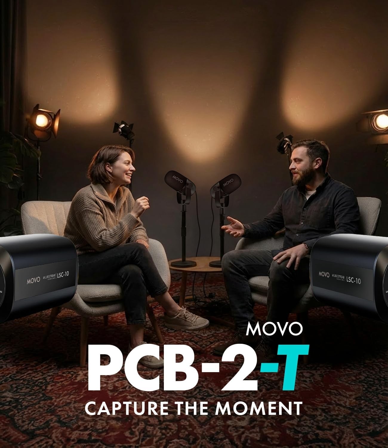 Movo Tabletop Video Podcast Equipment Bundle Interface 2X Mics Cameras Stands