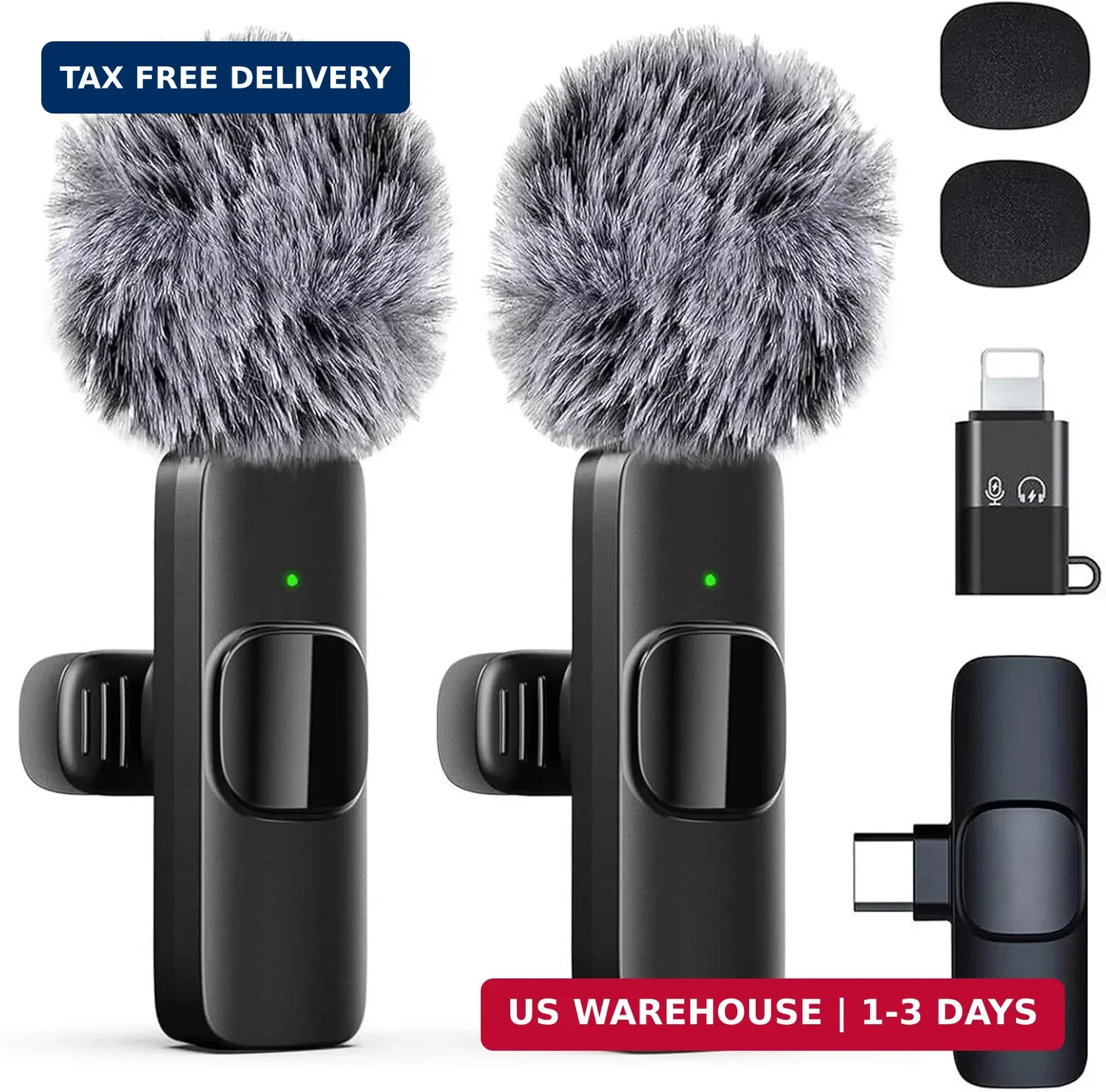 Wireless Microphone Mini Mic for iPhone/Android Phone, LED Display Lavalier Micr