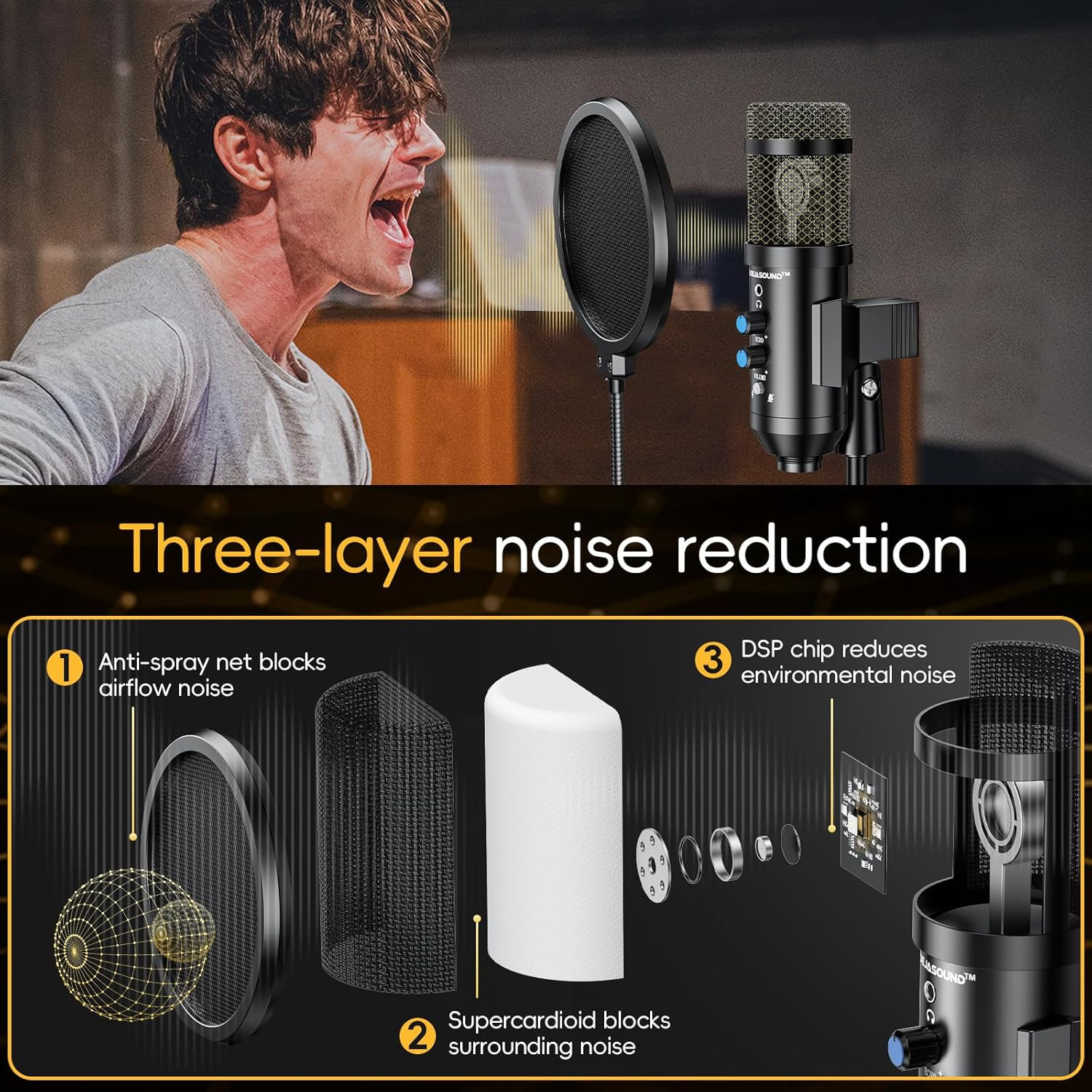 Upgraded Studio Recording Microphone with Isolation Shield & Pop Filter – Music