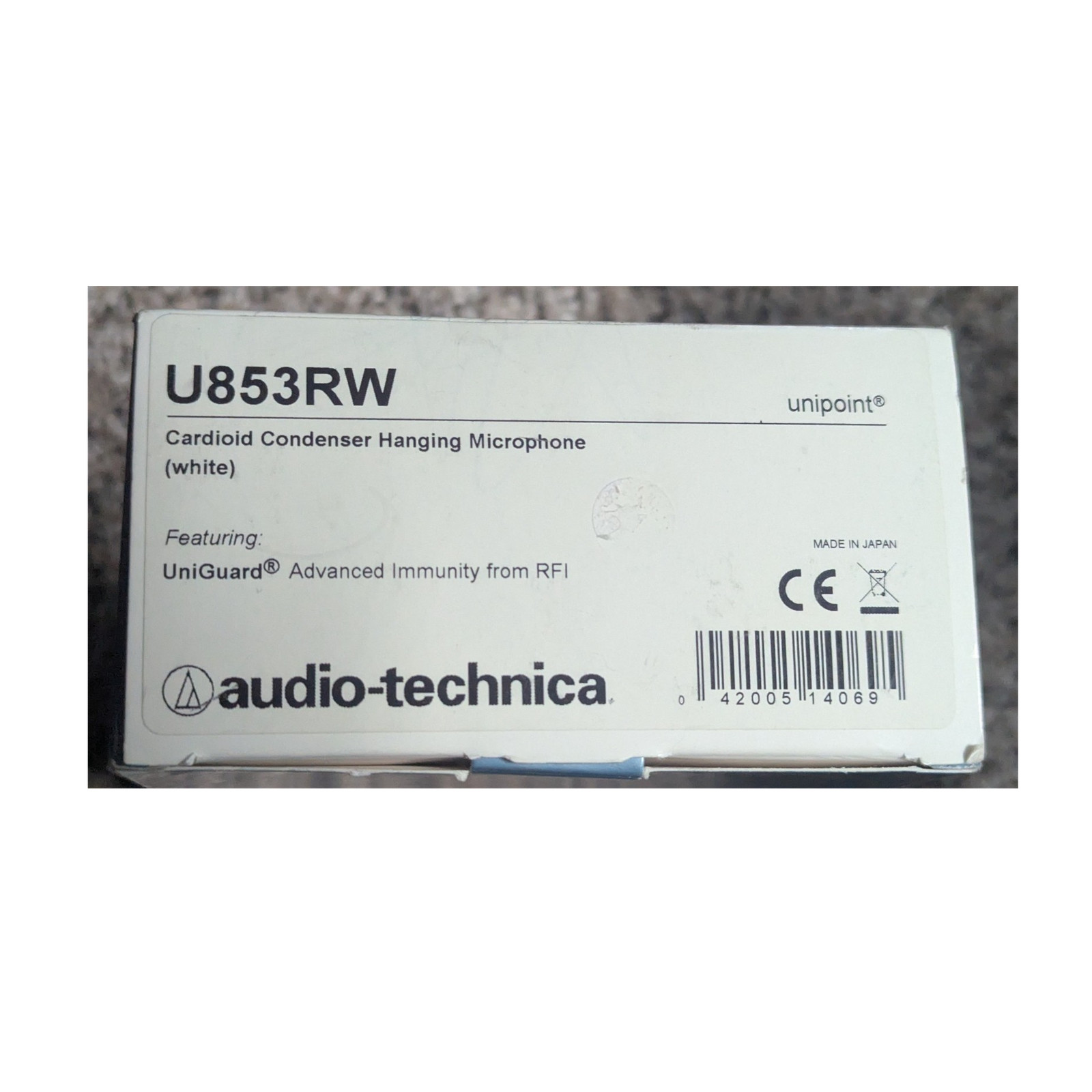 Audio-Technica U853RW Hanging Condenser Mic Cardioid UniGuard White XLR