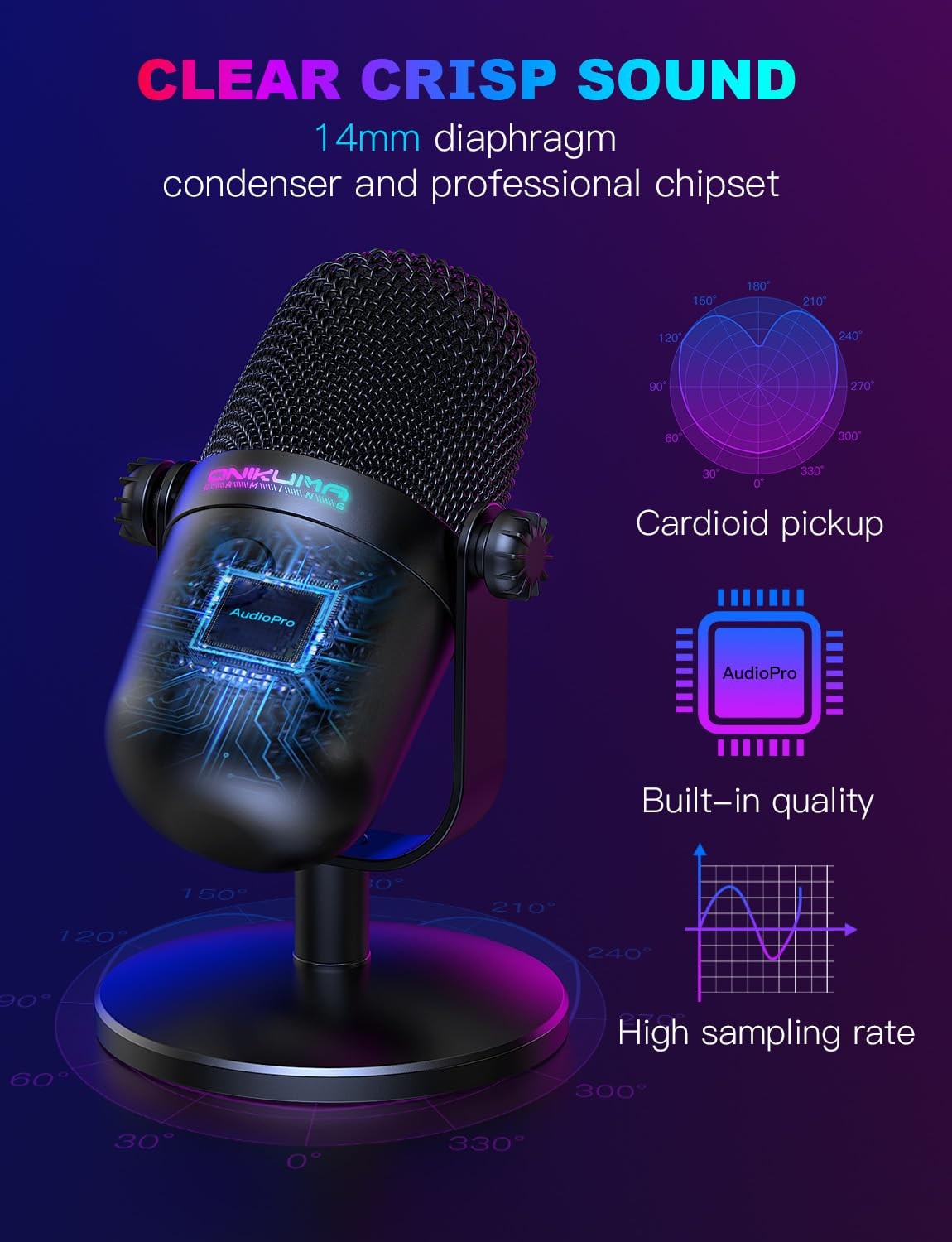 Gaming Microphone with Noise Cancellation & Mute Button, USB S, Black