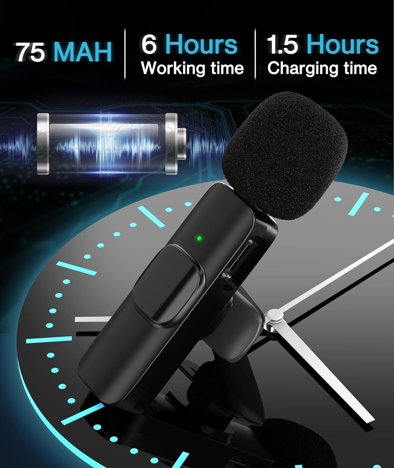 Wireless Lavalier Microphone for Android/iPhone/Computer/Laptop, 2, Black