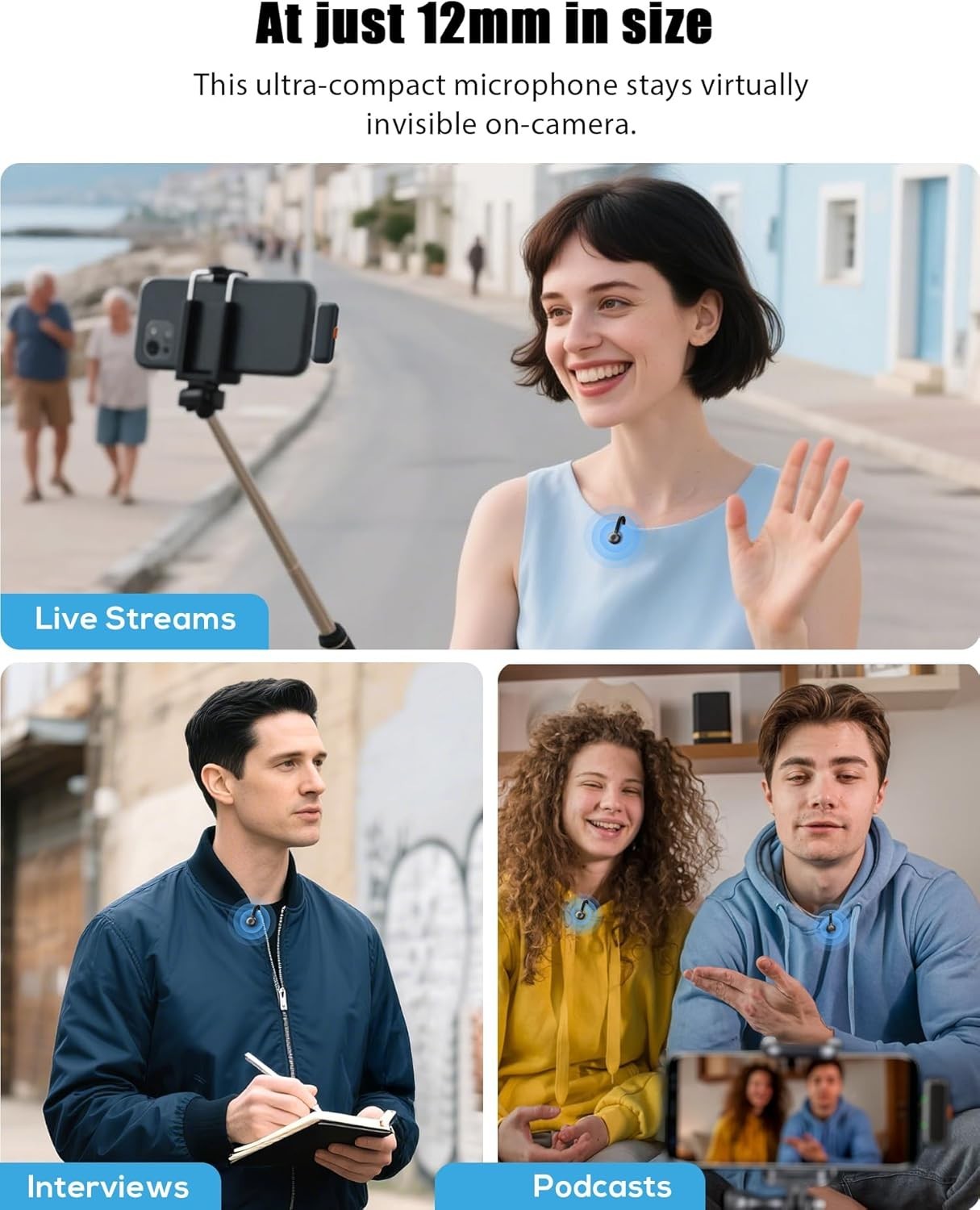 Wireless Lavalier Microphone with USB-C Charging Case – 30H Battery & Noise C…