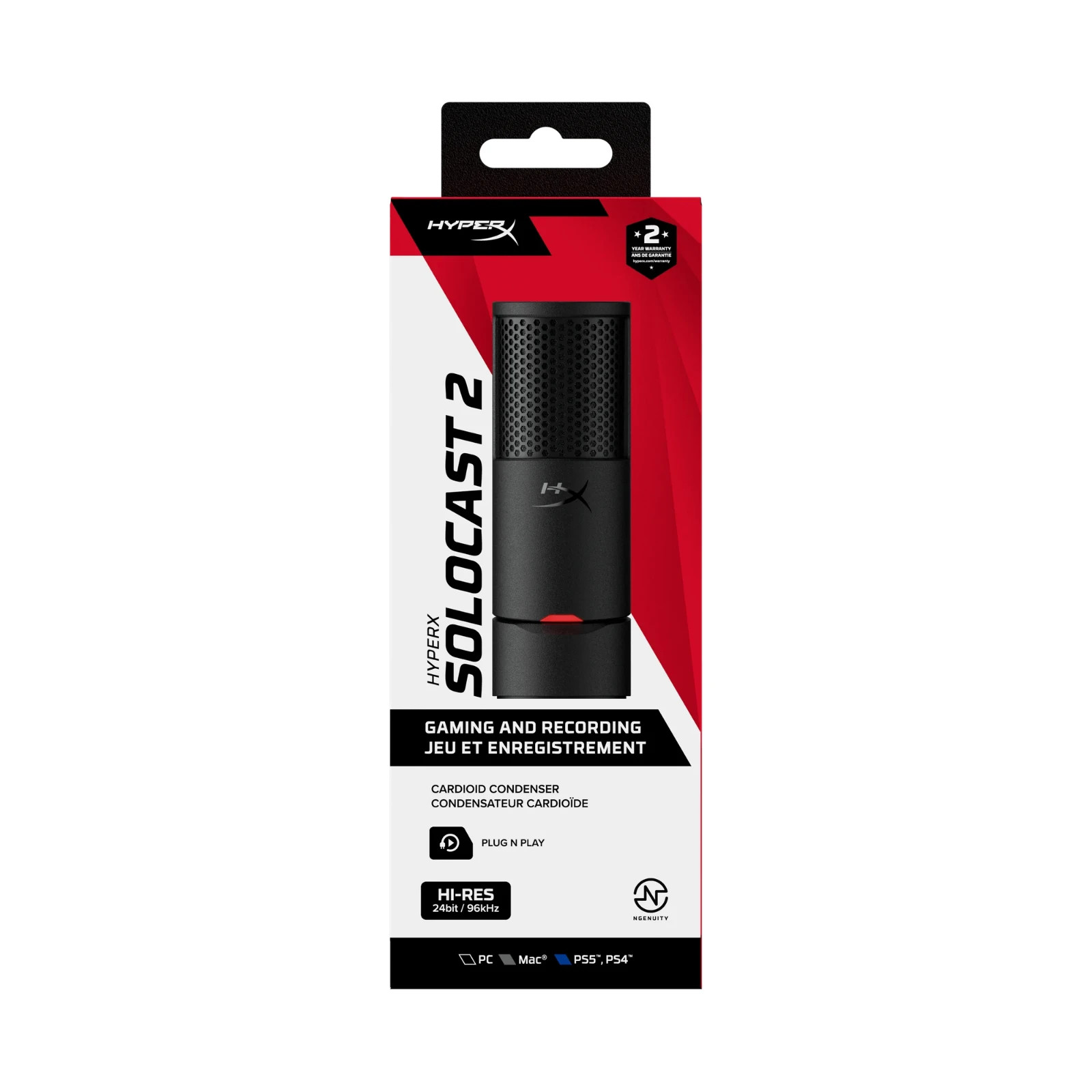 HyperX SoloCast 2 Gaming USB Condenser Mic PC, USB-C to USB-A Tiltable 24 Bit/96