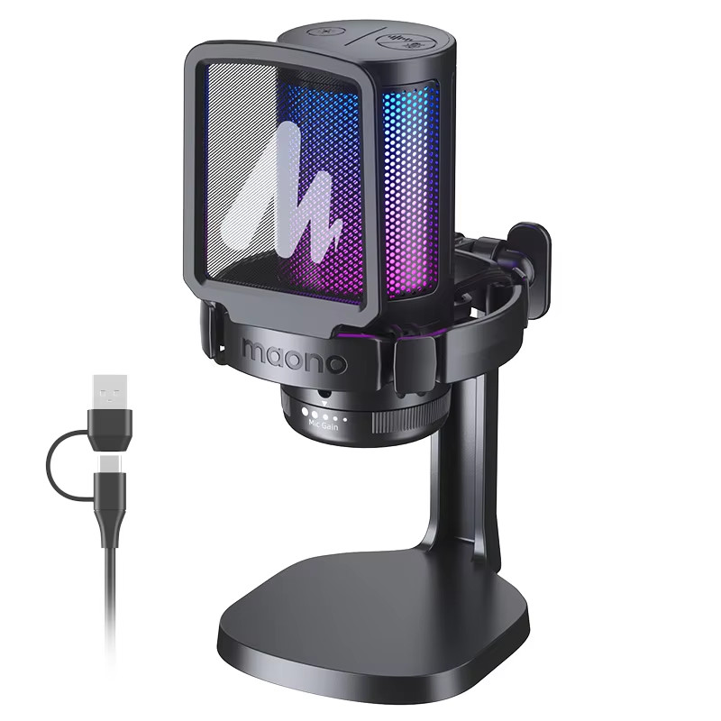 DGM20 RGB USB Gaming Microphone Condenser Mic with Noise Reduction & Mute