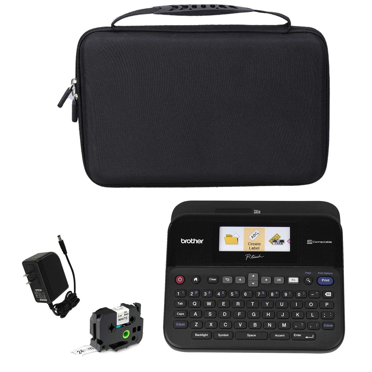 Mchoi Hard Portable Case for Brother P-Touch Label One Size, Black and Orange