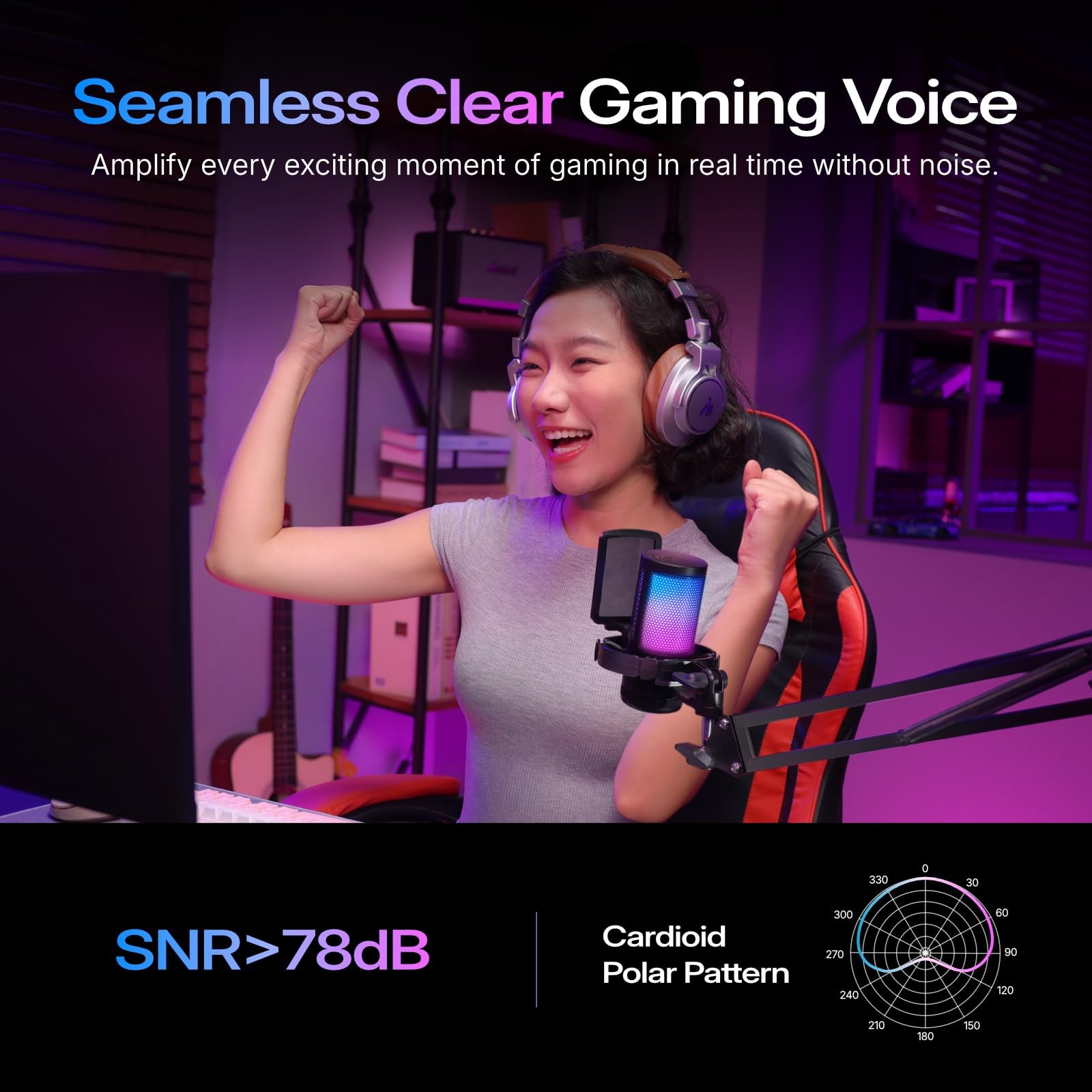 USB Gaming Microphone, Noise Cancellation Condenser Mic with Mute, Gain, Moni…