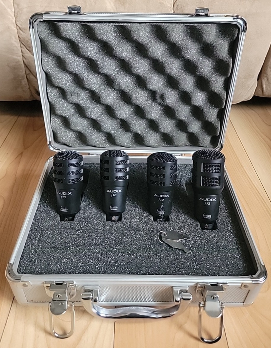 Lot of 4 Audix Fusion Series F10 & F12 Drum Microphones & Case -TESTED READ-