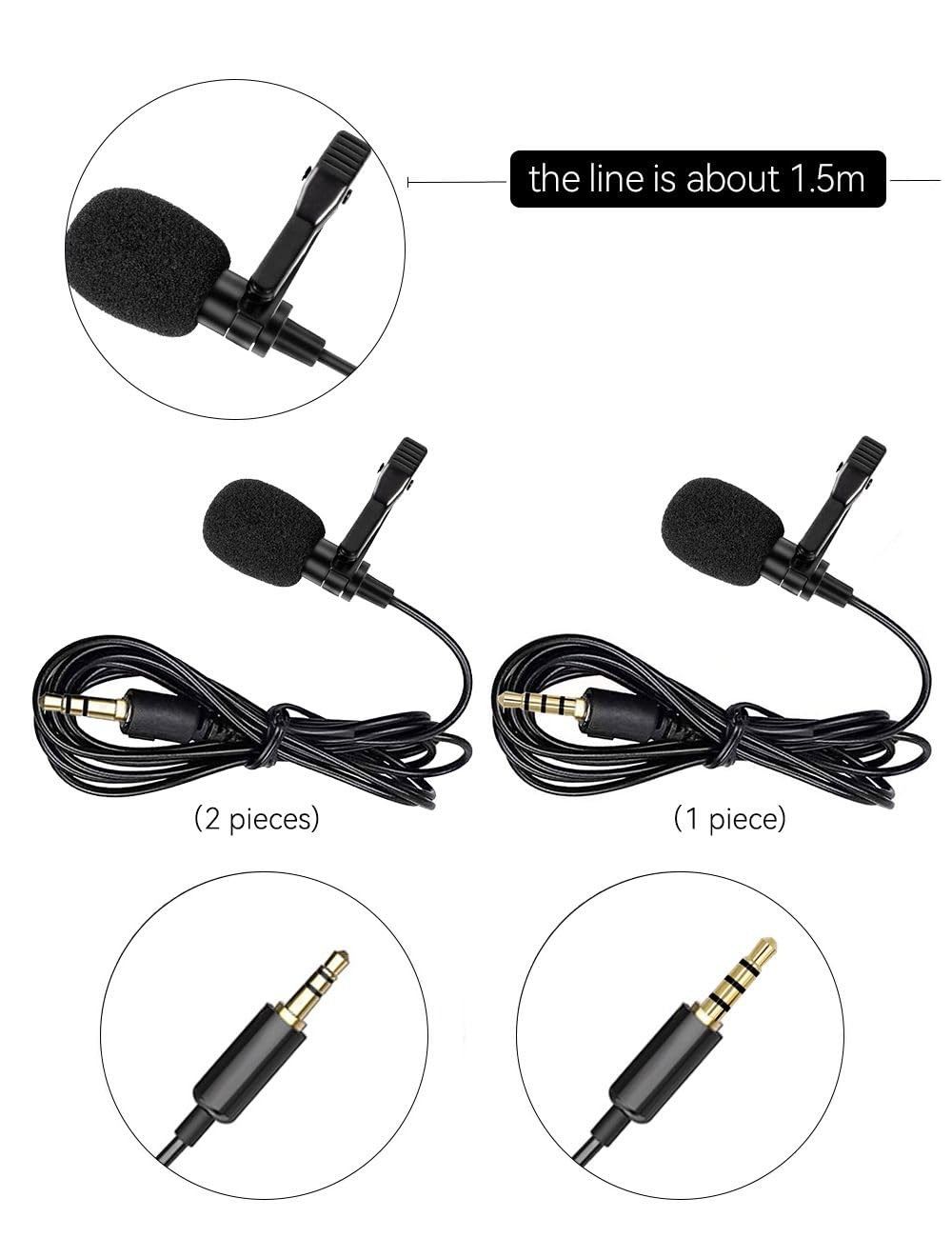 Lavalier Clip on Microphone, Portable Lav Mic for Android Smartphone Camera P…
