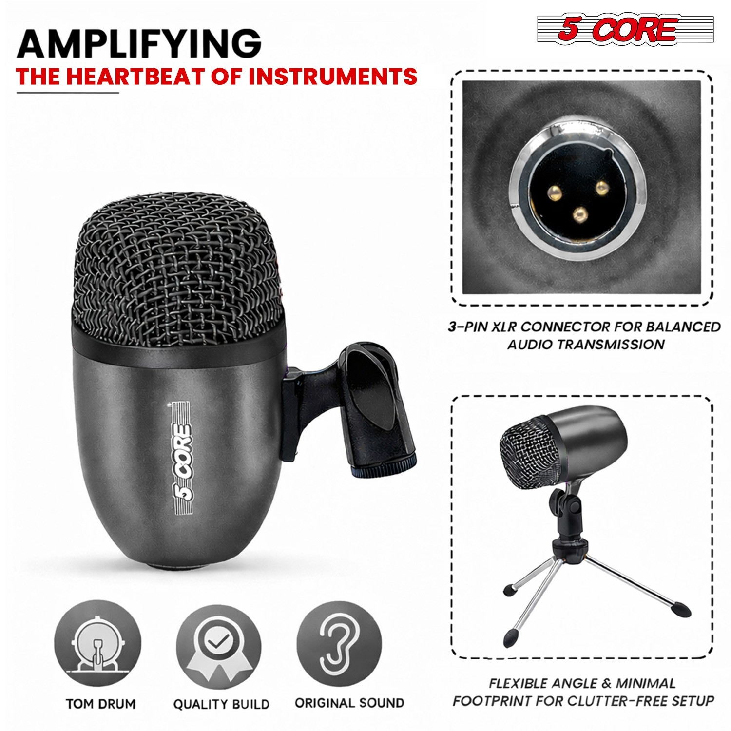 5 Core Conga Mic Snare Tom Microphone Drum Kit Condenser XLR Instrument Mics