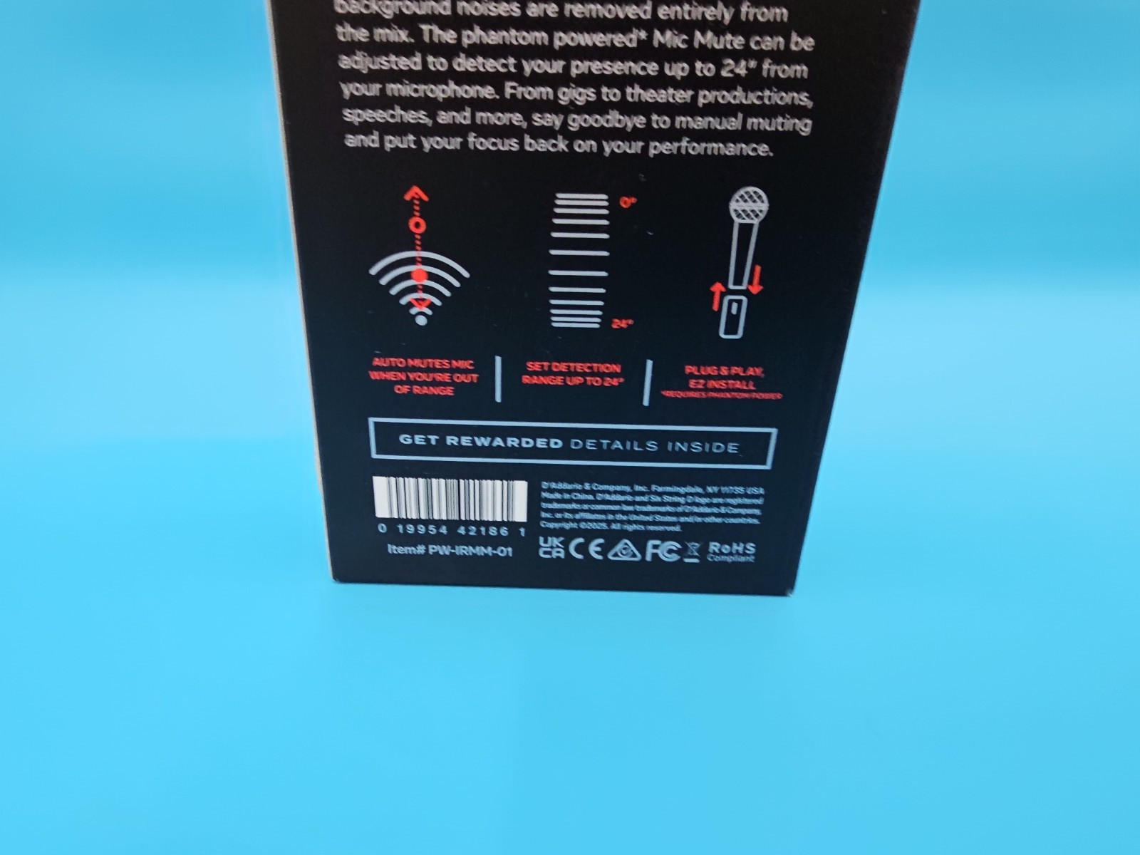 D’Addario IR Mic Mute Infrared Mic Microphone Sensor w/Box Black