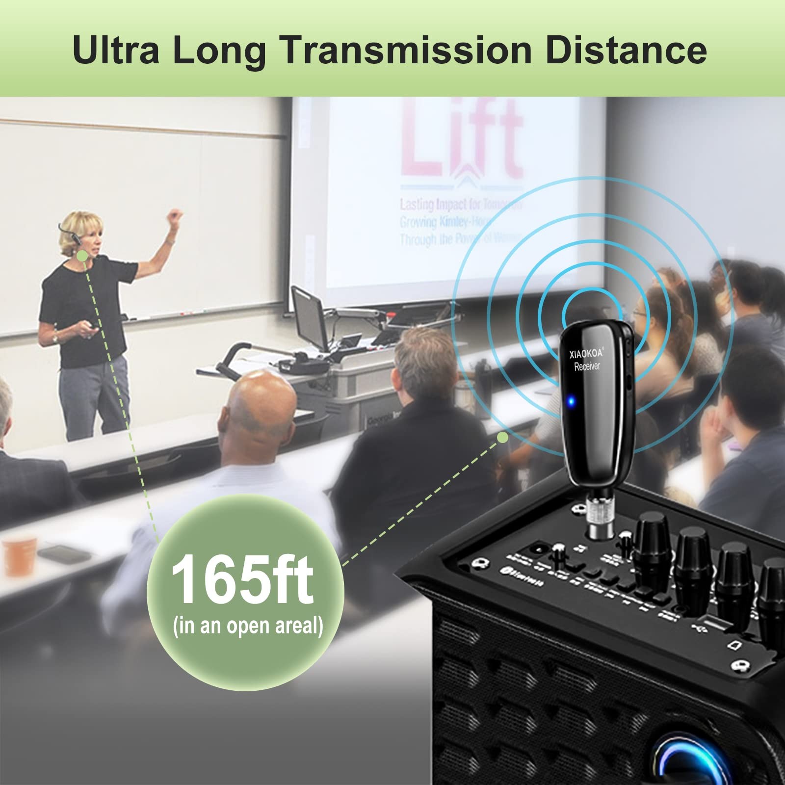 Wireless UHF Microphone Headset System USB C Rechargeable For Fitness Instructor