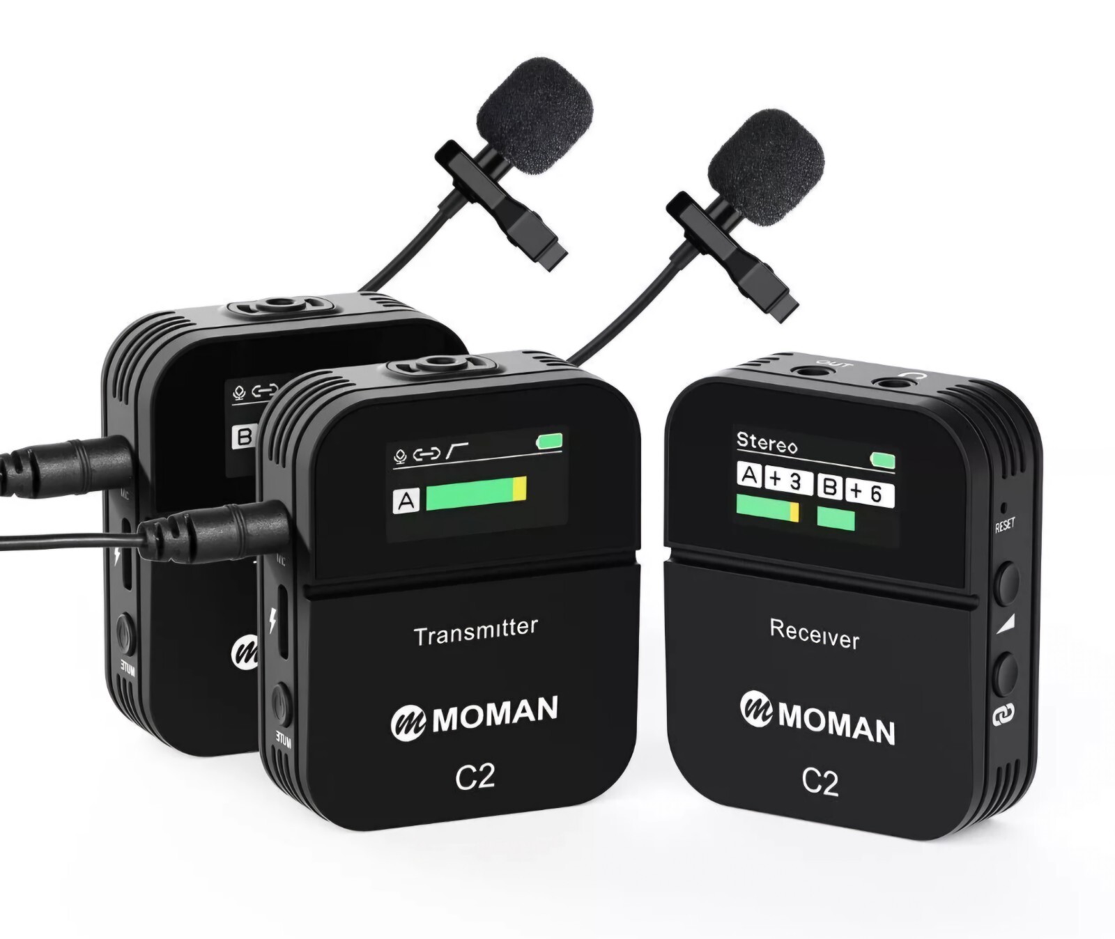 Wireless Lavalier Microphone Moman C2X 2.4G Clip On Lapel Mic For Camera DSLR