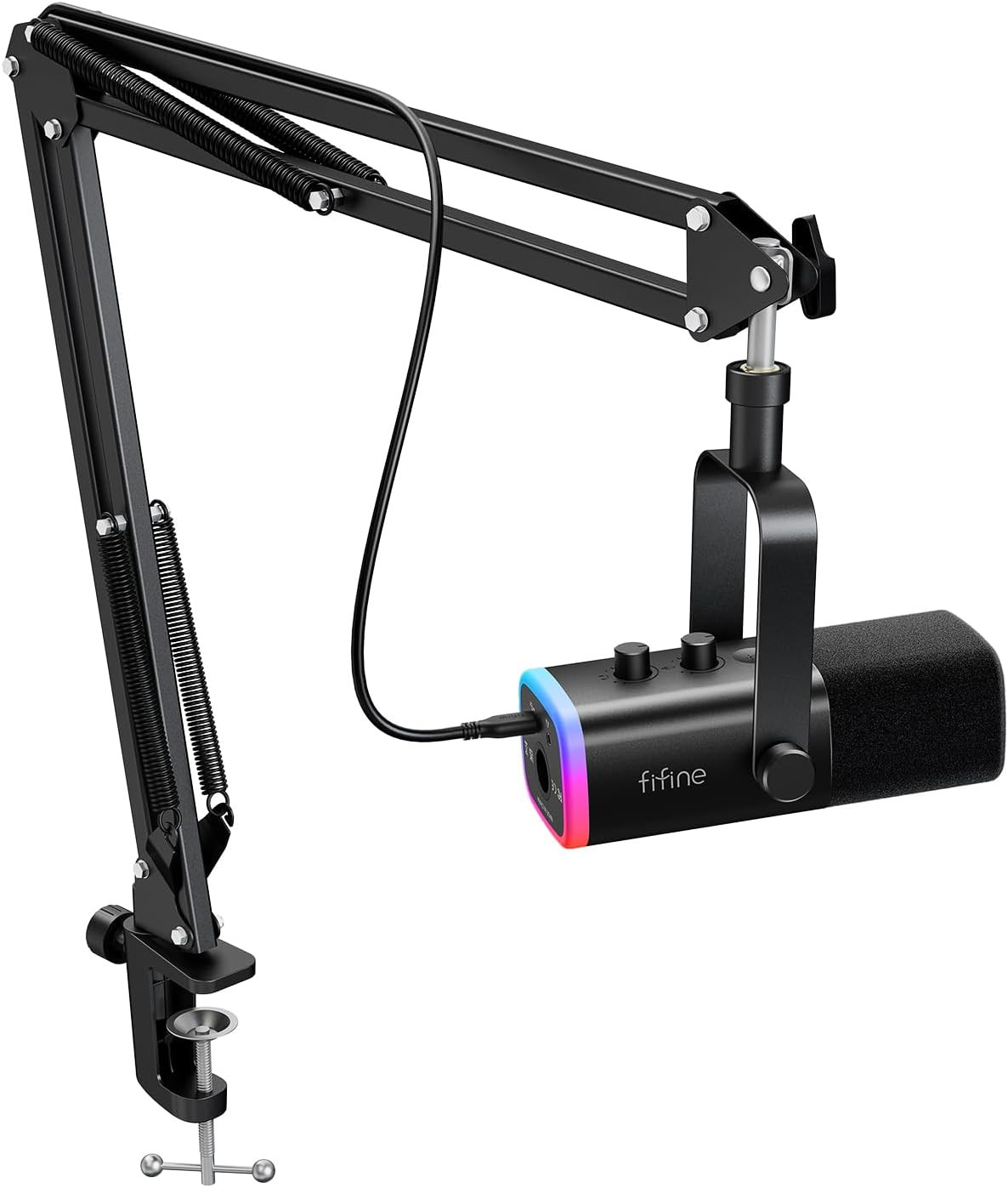 Fifine Ampligame AM8T RGB USB/XLR Dynamic Mic Kit Boom Arm PC Gaming Streaming