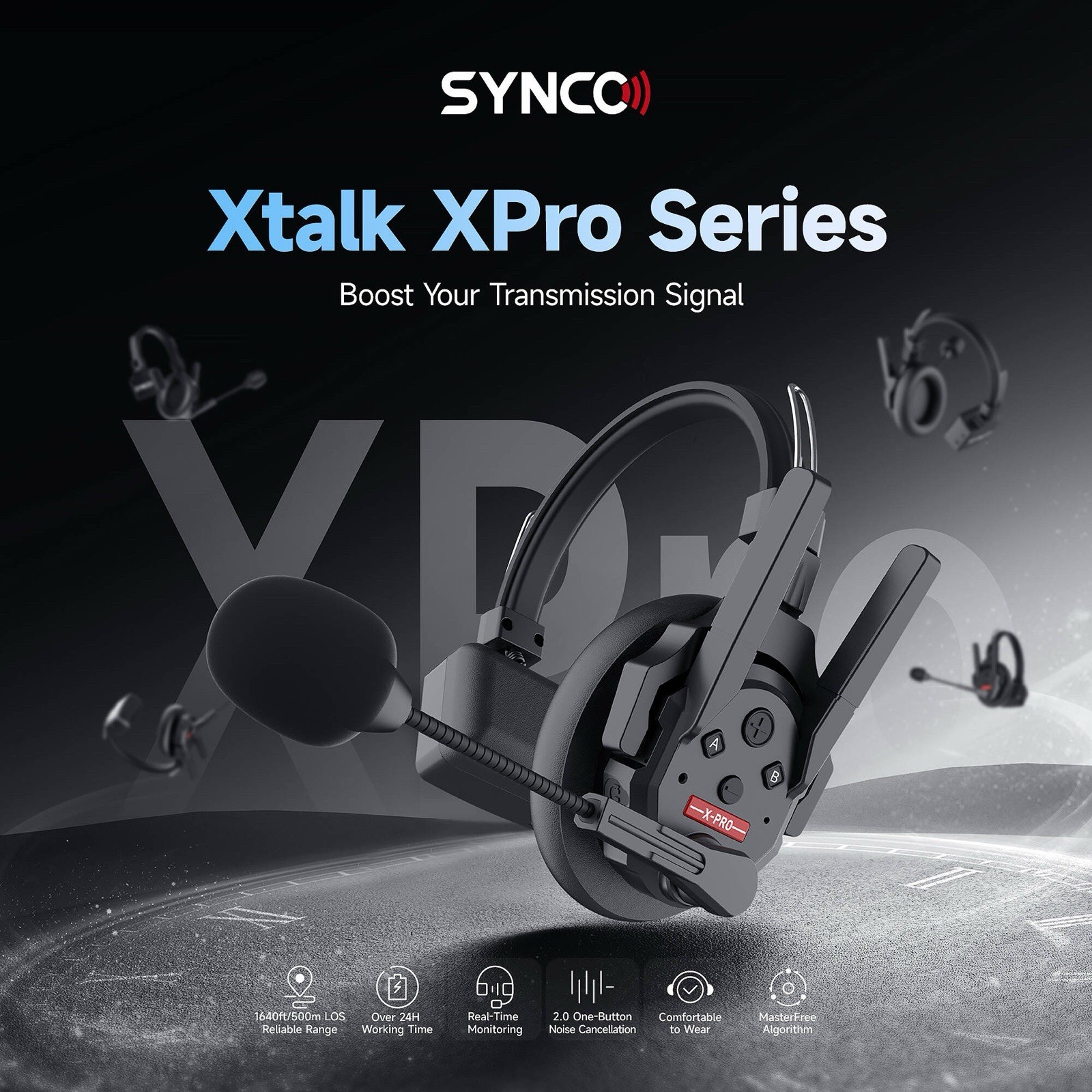 SYNCO XTALK XPRO2 Wireless Communication Headsets 2.4GHz 500m/1640ft 2 Person