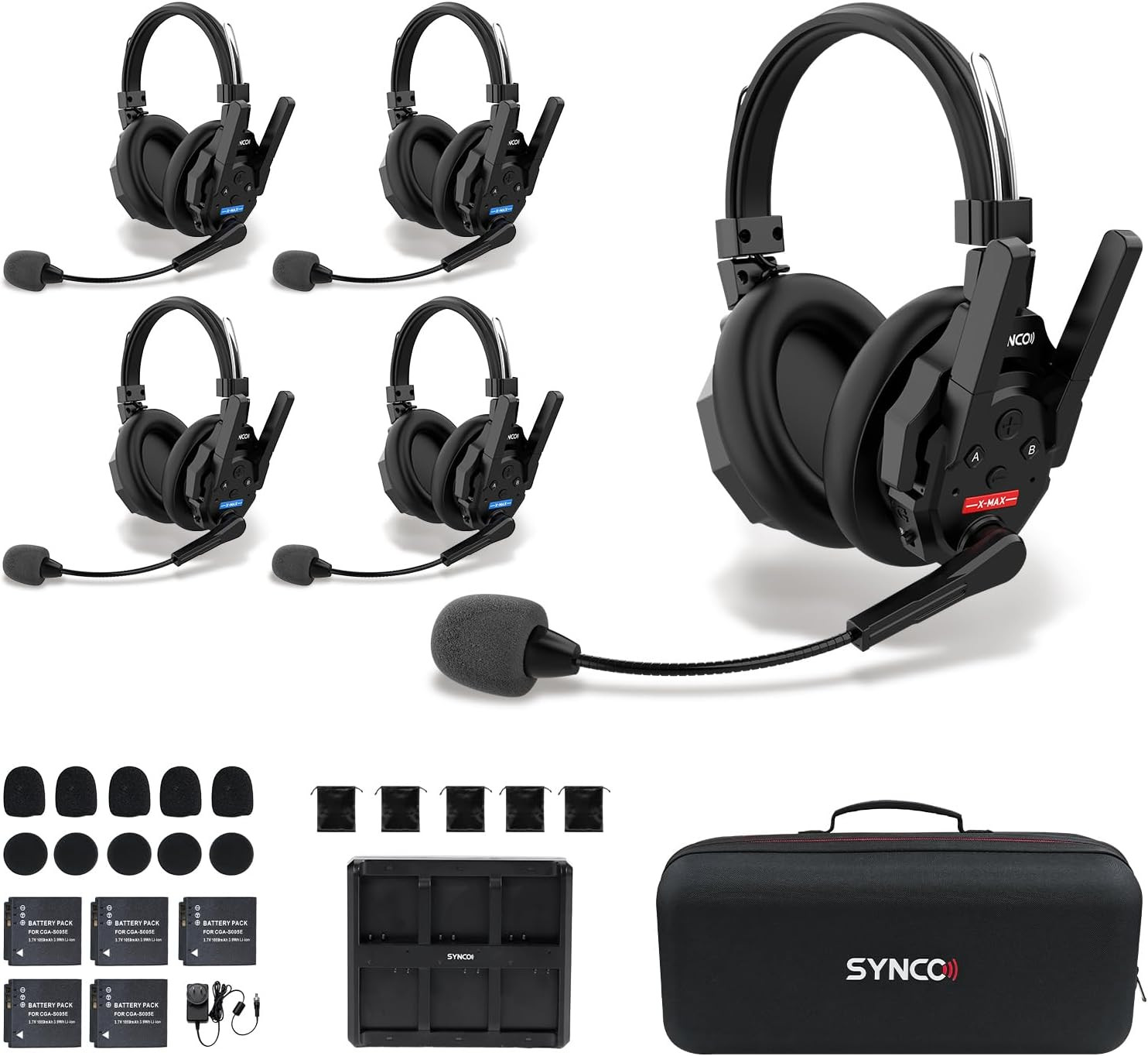 XTALK XMAX5 Wireless Intercom Headset System for 5-Person Events, 500M Range