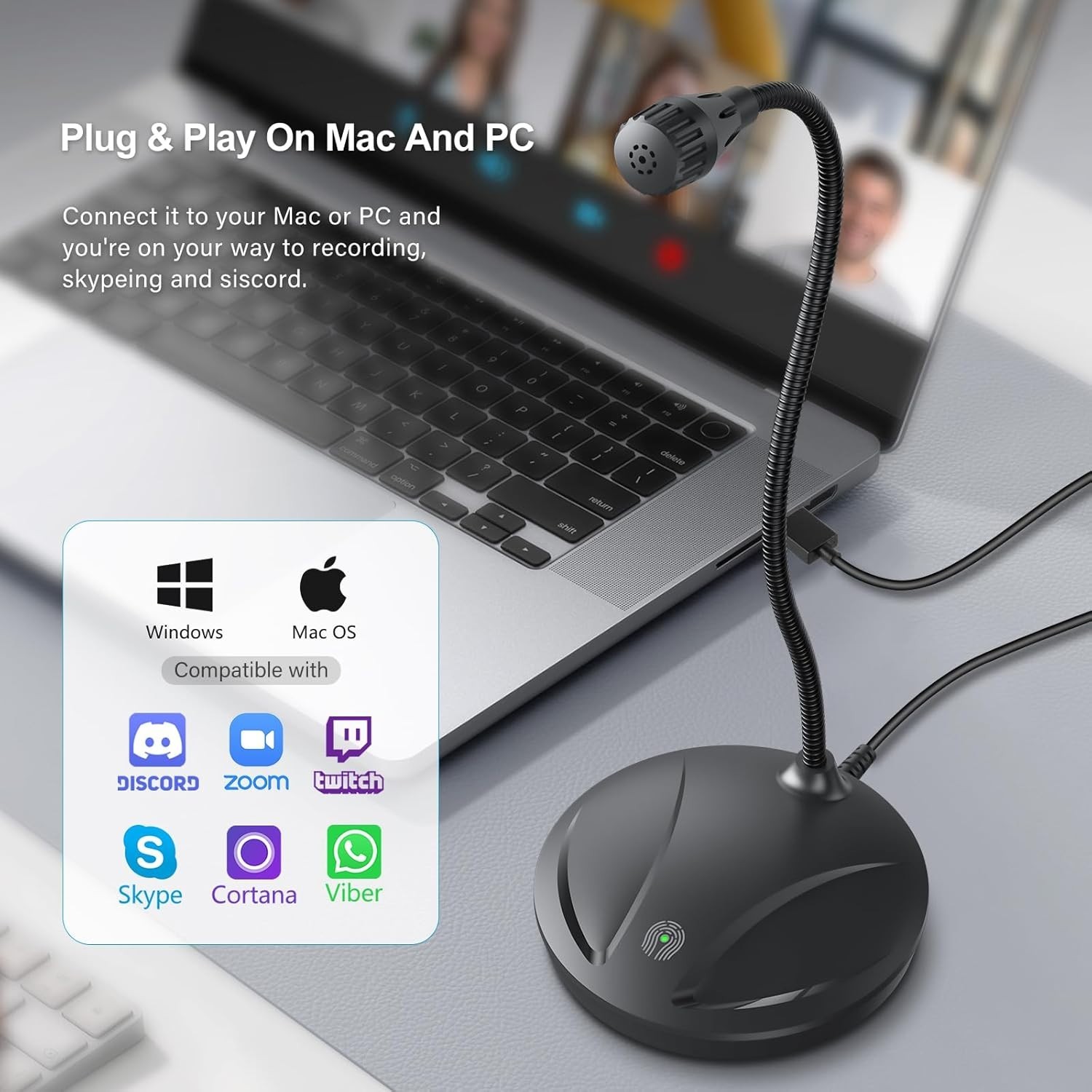 High-Quality USB Desktop Microphone with Mute Button for Streaming & Recording