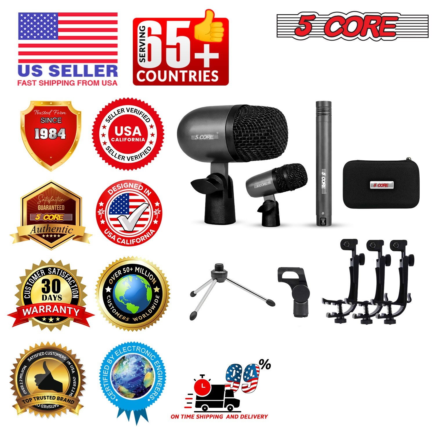 5 Core Conga Mic Snare Tom Microphone Drum Kit Condenser XLR Instrument Mics