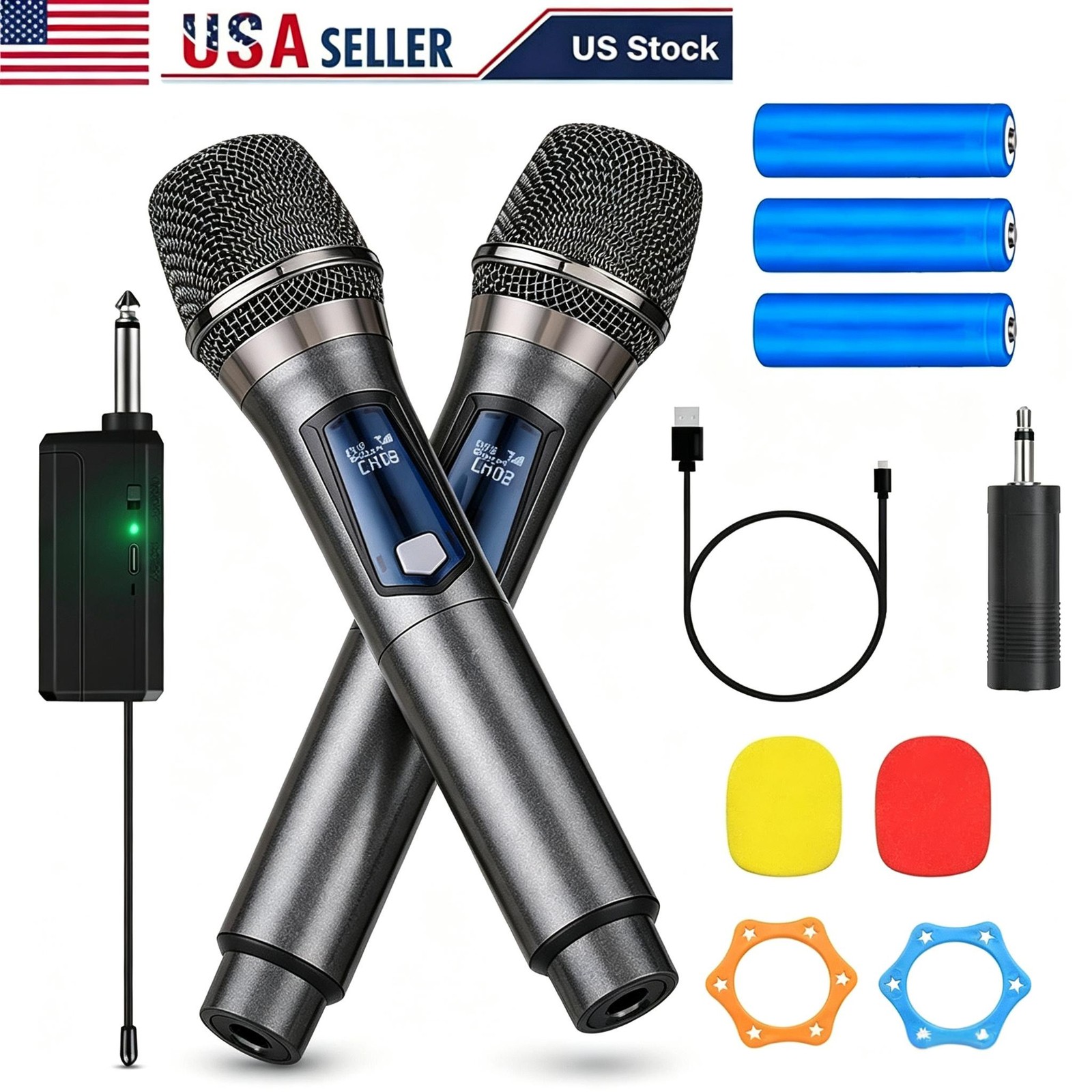 2x Professional Microphone System Handheld Mic Wireles Karaoke Speech w/Receiver