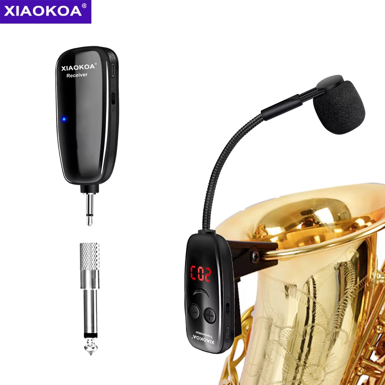 XIAOKOA UHF Wireless Instruments Saxophone Microphone Wireless Receiver