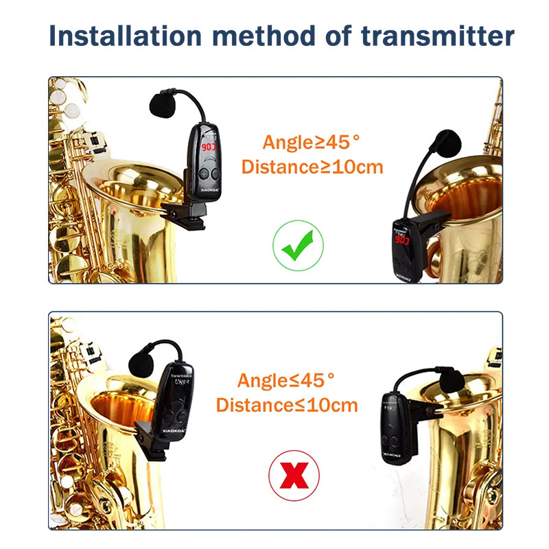 XIAOKOA UHF Wireless Instruments Saxophone Microphone Wireless Receiver