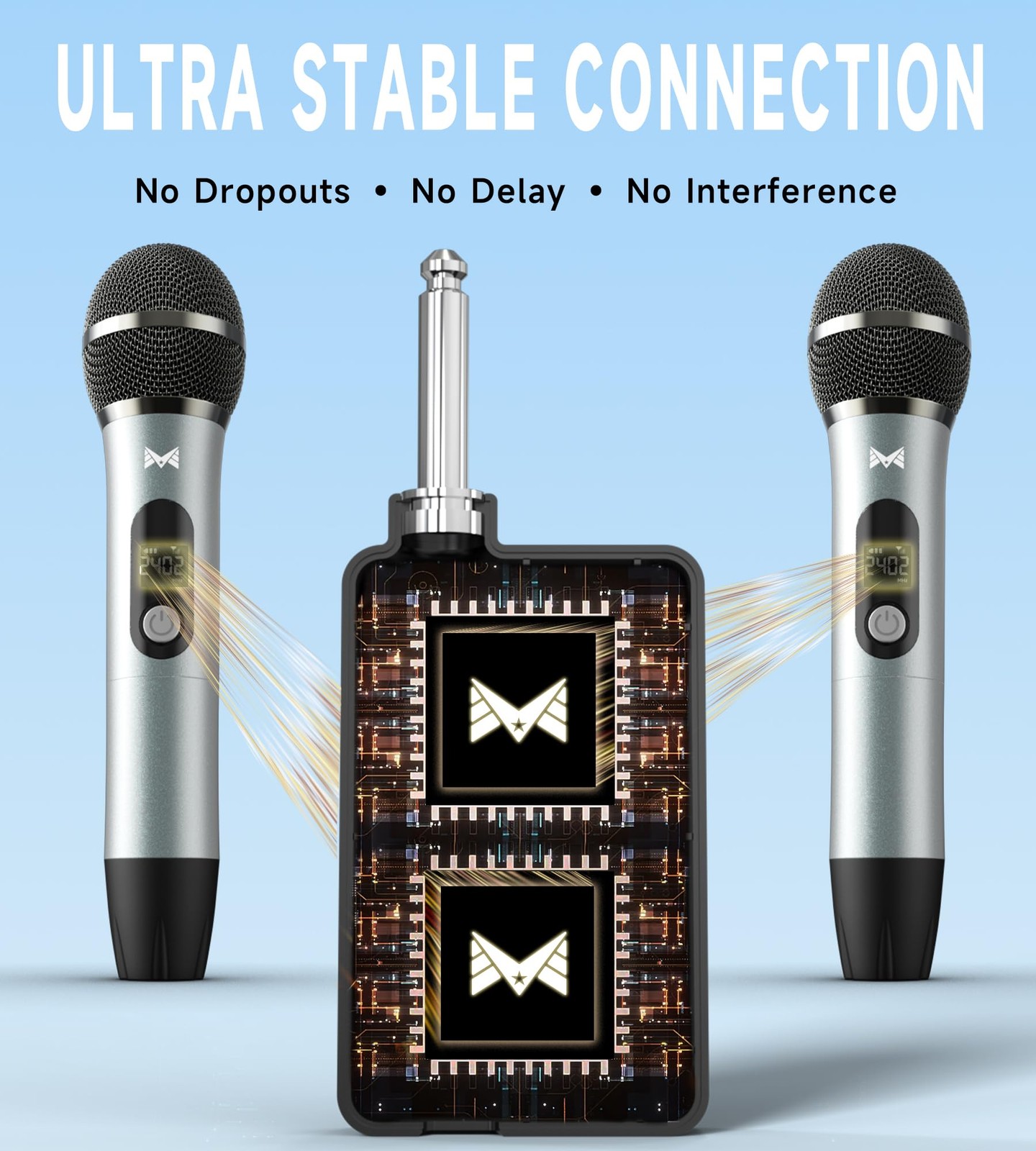 2 PCS Rechargeable Dynamic Wireless Microphones Receiver 200 FT 40 H Karaoke