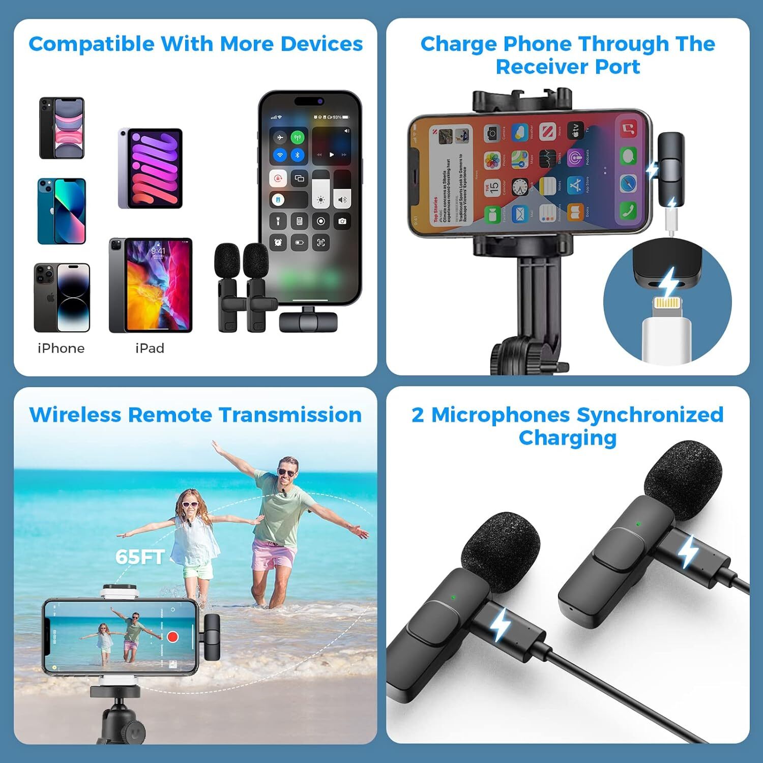 Moman Wireless Lavalier Microphone Clip on for Video Recording for Lightning