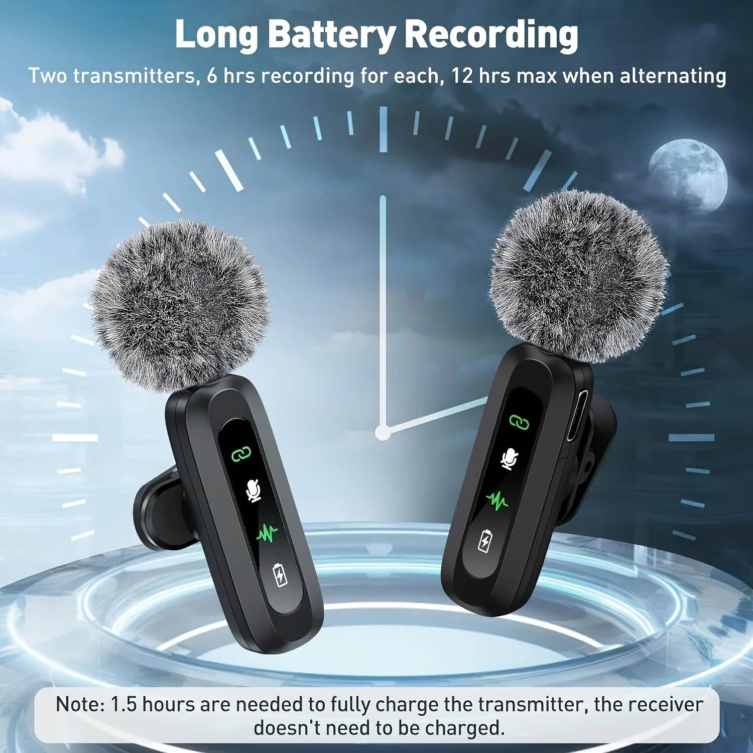 Wireless Lapel Microphone with Clip USB Type-C Connector Noise Cancellation