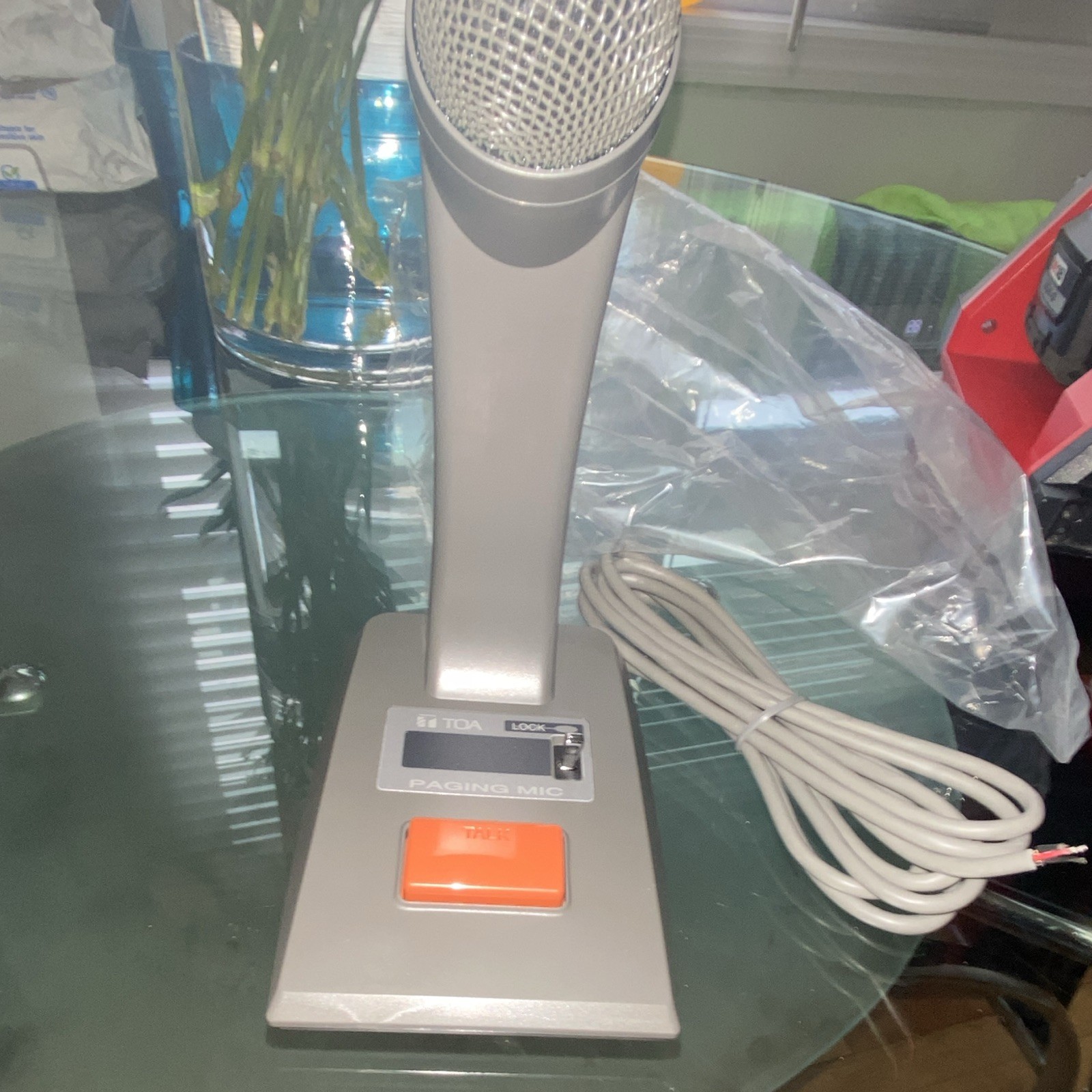 TOA Paging Desktop Microphone Wired Gray w/ Lock Switch, Talk Button