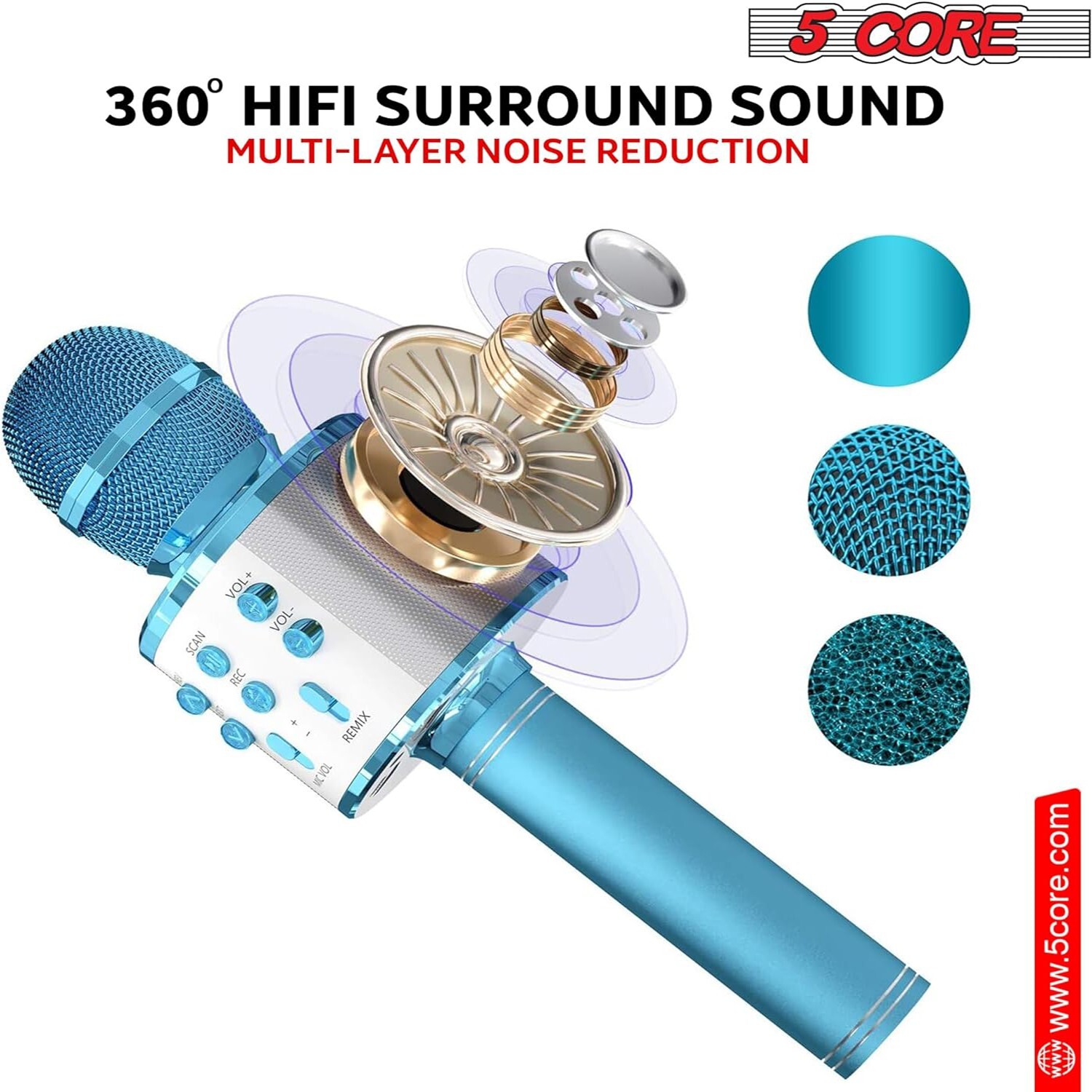 5Core Wireless Karaoke Microphone Bluetooth Mic Portable Handheld Microfonos