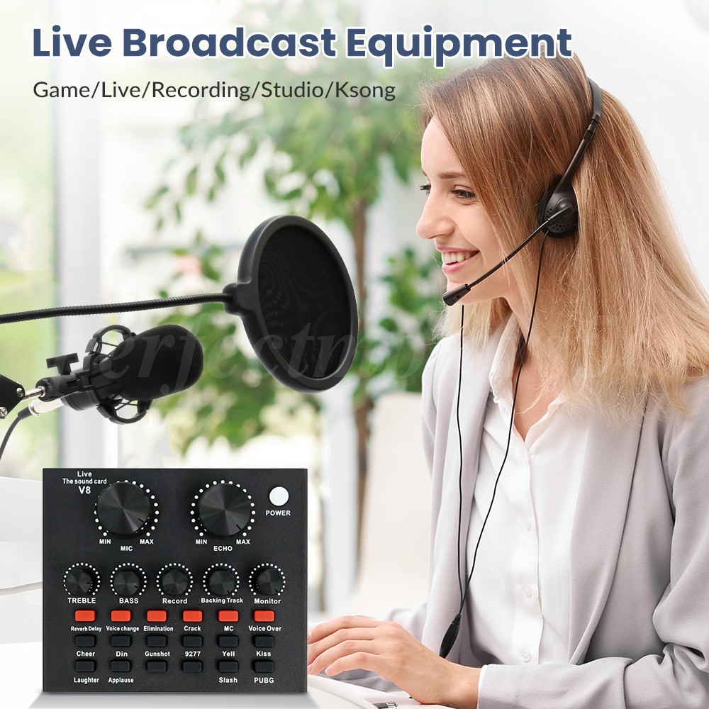 2 Condenser Microphone Podcast Equipment Bundle Studio Recording Kit Music Mixer