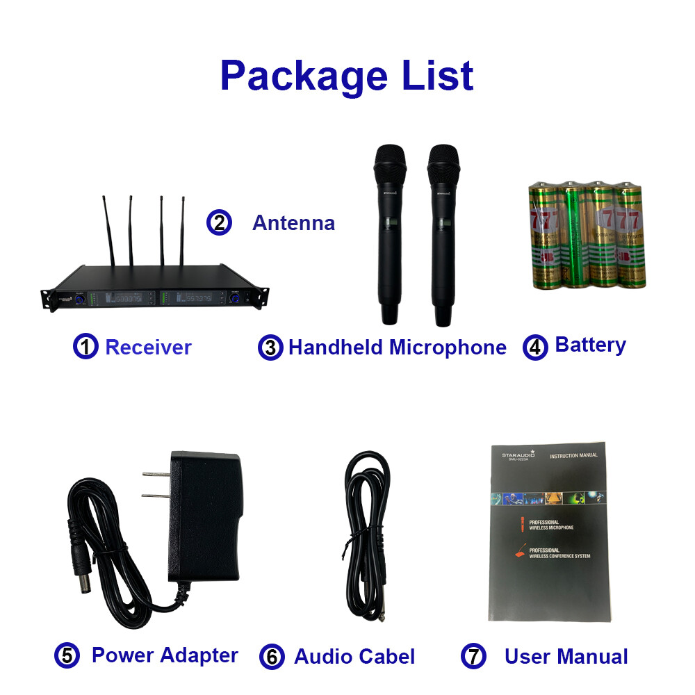 Wireless UHF Handheld Microphone Pro 2CH Microphone System Church Karaoke DJ Mic