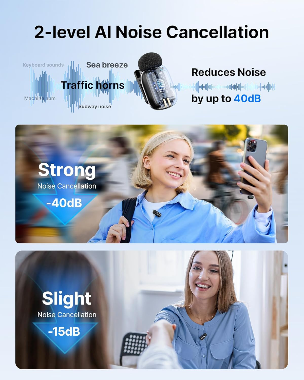 boya mini 2 wireless lavalier mic for iphone 15/16/17 & android, ai noise cancel
