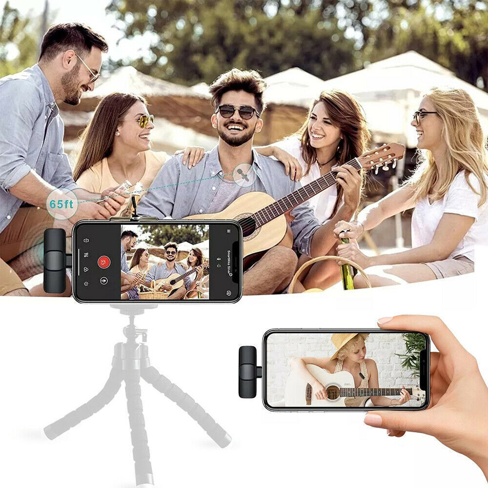 Mini Wireless Lavalier Microphone Audio Video Recording with Phone Charging