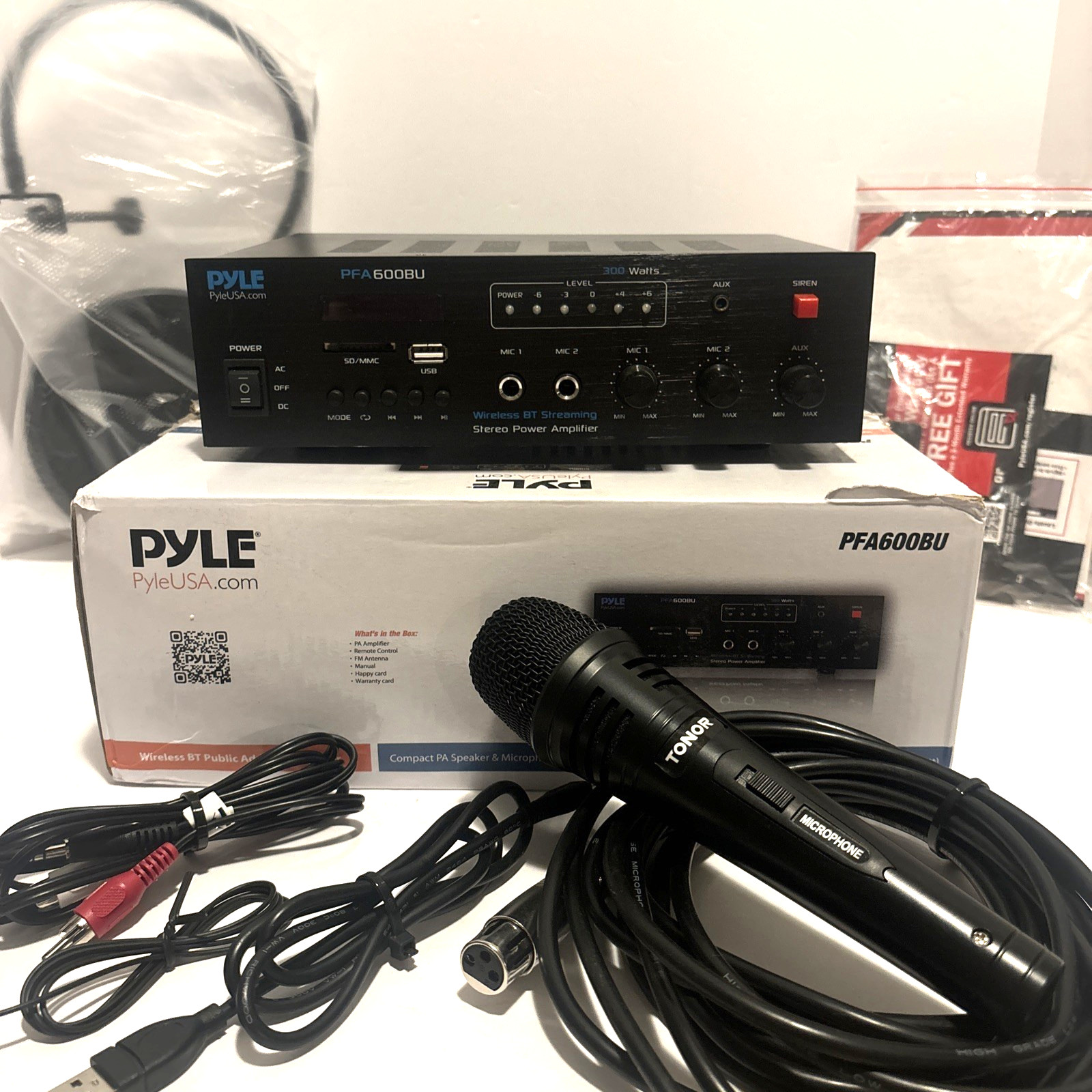 Pyle PFA600BU Wireless Bluetooth Amplifier Compact PA Karaoke Receiver Mic +More