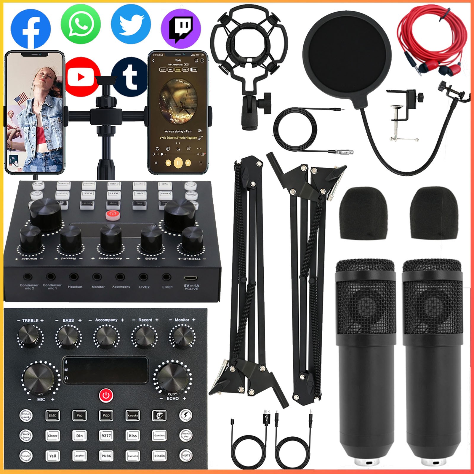 BM800 Podcast Equipment Bundle Studio Recording Kit Music Mixer Headphones For 2