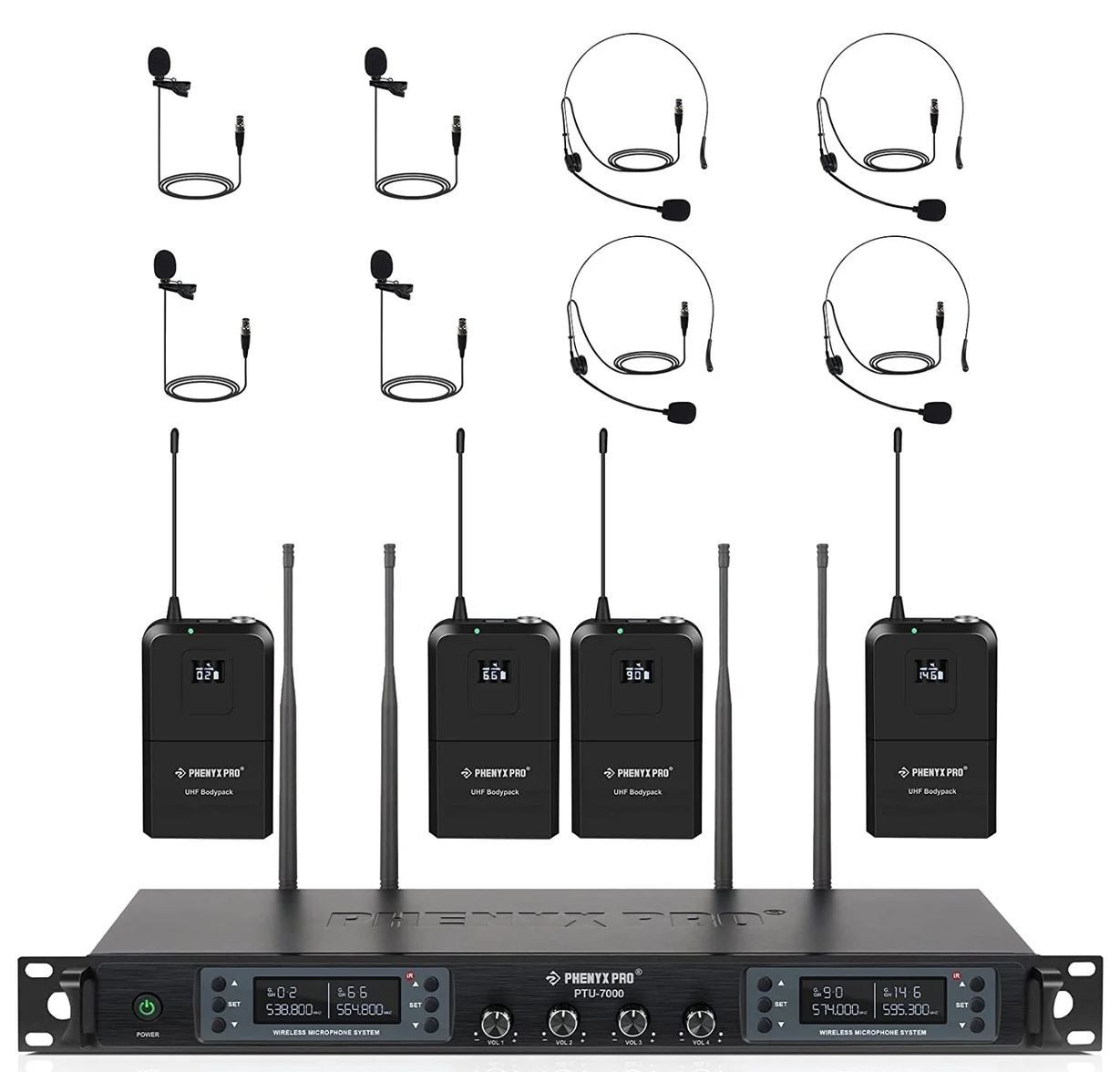 Phenyx Pro PTU-7000-4B Wireless Microphone System 4-Channel Auto Scan 4×40 UHF