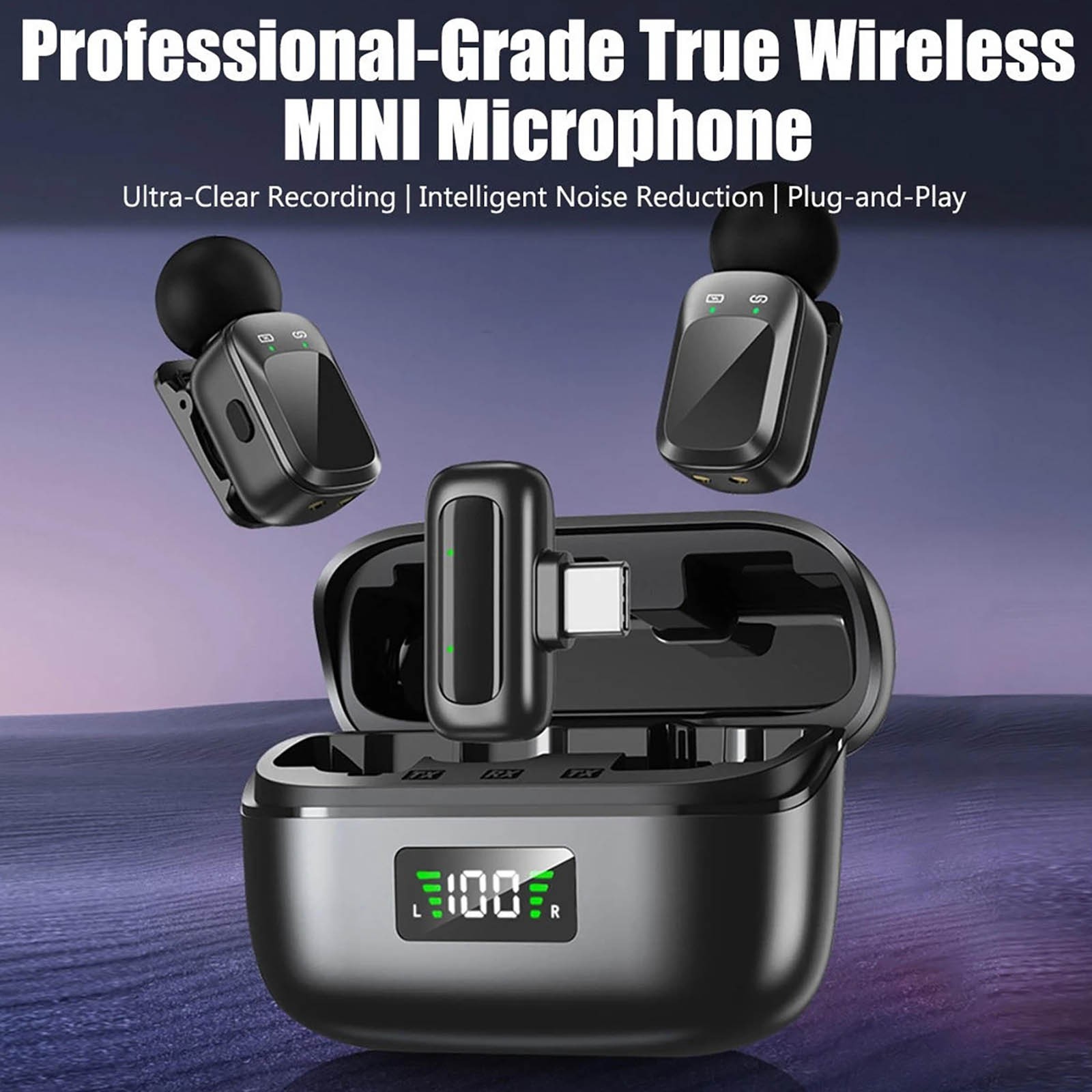 2.4G Wireless Lavalier Microphone for Type-C Phone USB-C Mini Mic 2-Pack System