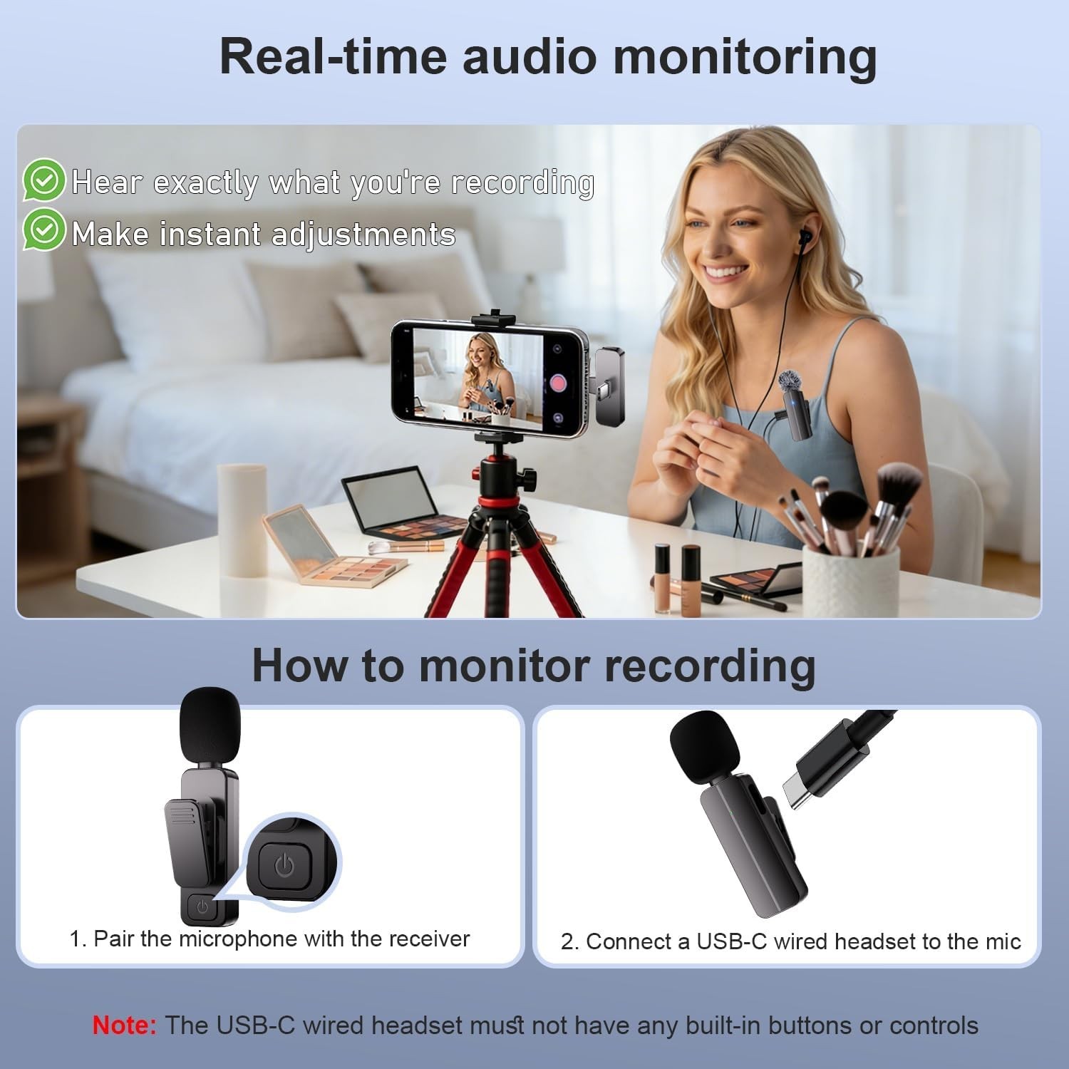 2-Pack Wireless Mini Lavalier Lapel Microphone for iPhone,Android Phone2 in 1…