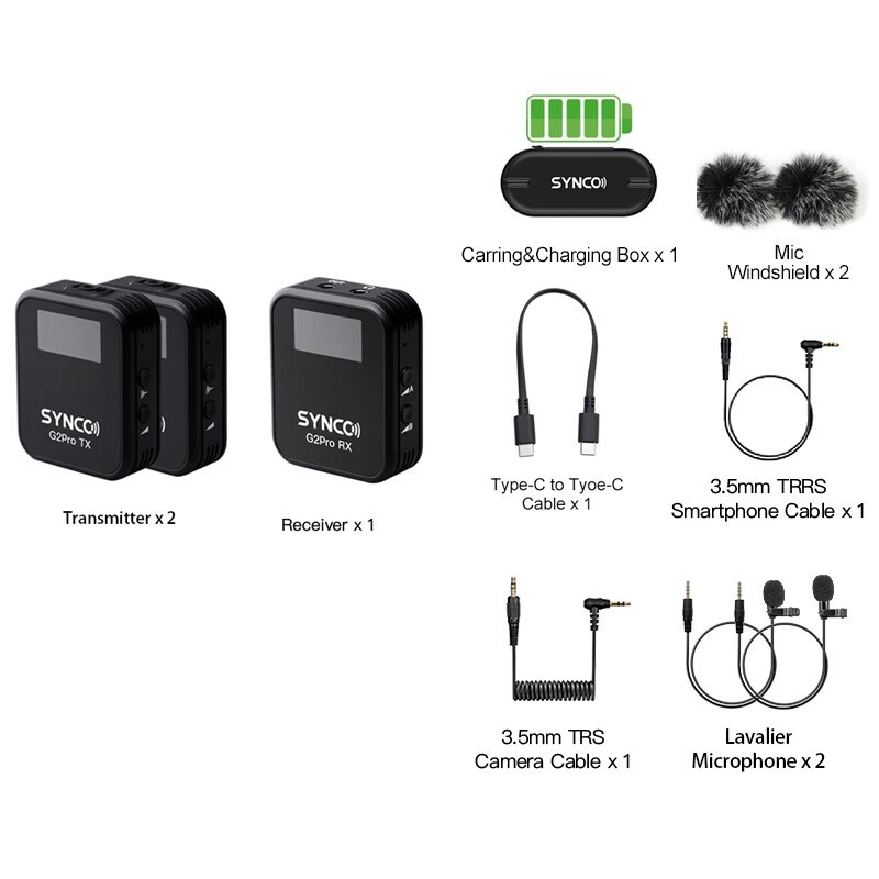 SYNCO G2A2 Pro 2.4G 656FT Wireless Lavalier Microphone Camera Video Recording