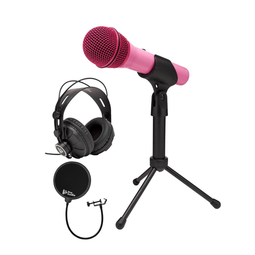 Samson Q2U USB XLR Handheld Dynamic Microphone Headphones Bundle (Pink)