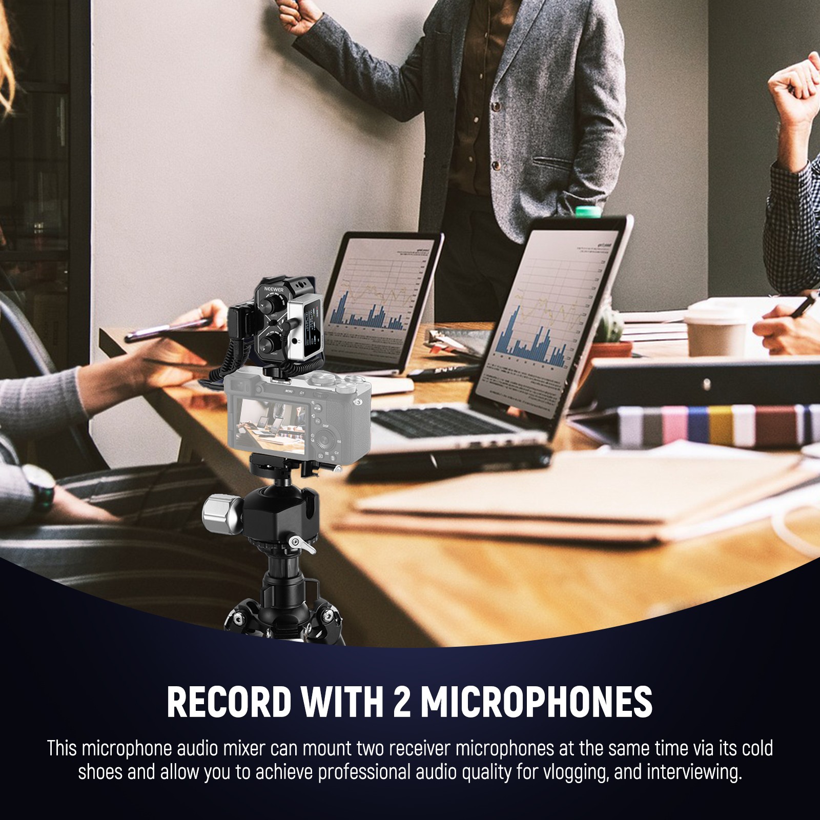 NEEWER MM01D Dual Mic Mixer w/Cold Shoe, 3.5mm TRS for Camera/Phone