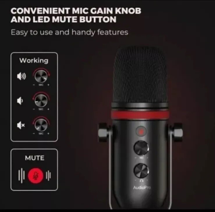 USB Mic – AUDIOPRO Computer Condenser Gaming Mic for PC/Laptop/Phone (0001)
