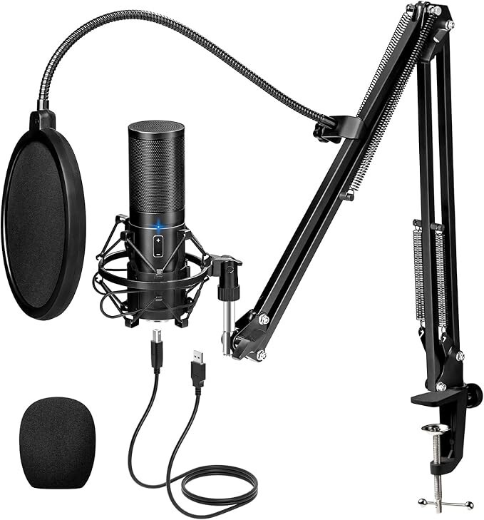 Tonor Q9 USB Microphone Kit, Black, with Adjustable Stand and Original Box