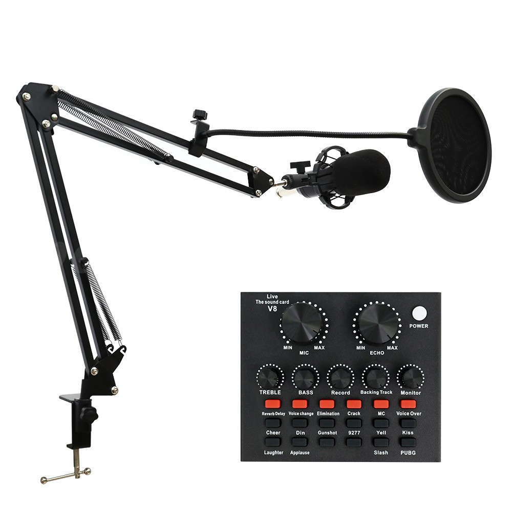 2 Condenser Microphone Podcast Equipment Bundle Studio Recording Kit Music Mixer